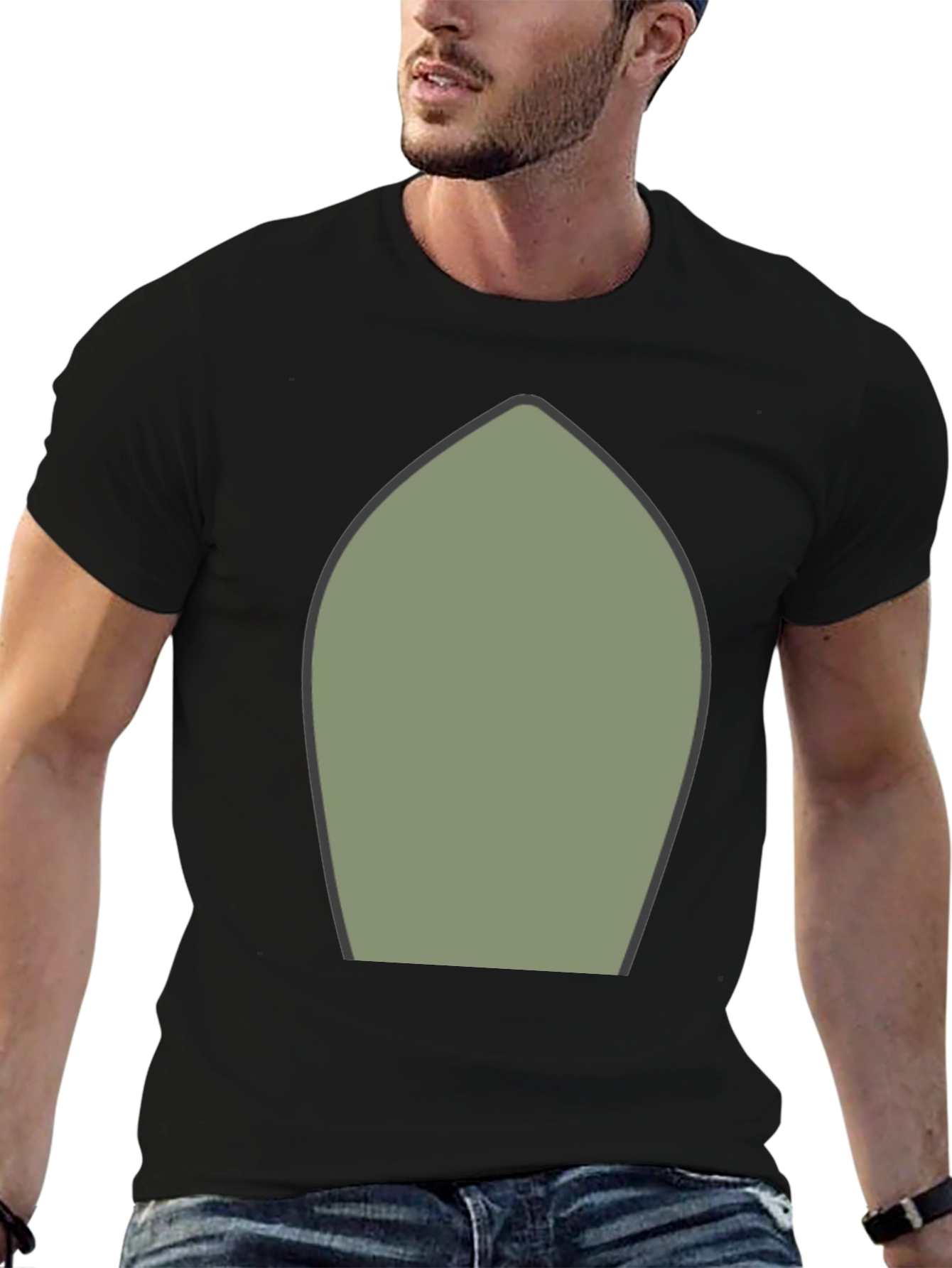 Abstract Olive Green Shape Black T-Shirt