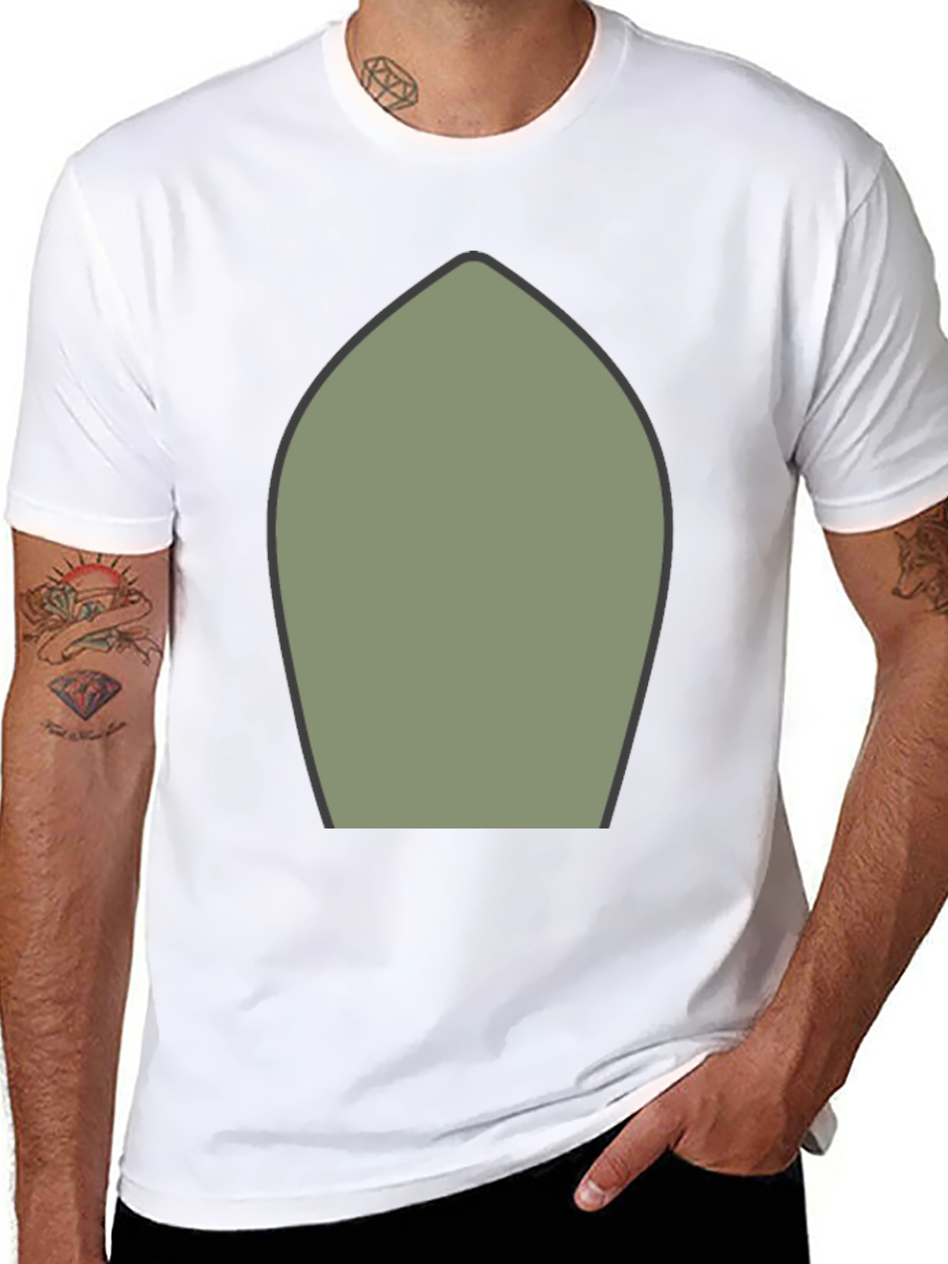 Abstract Olive Green Shape Black T-Shirt