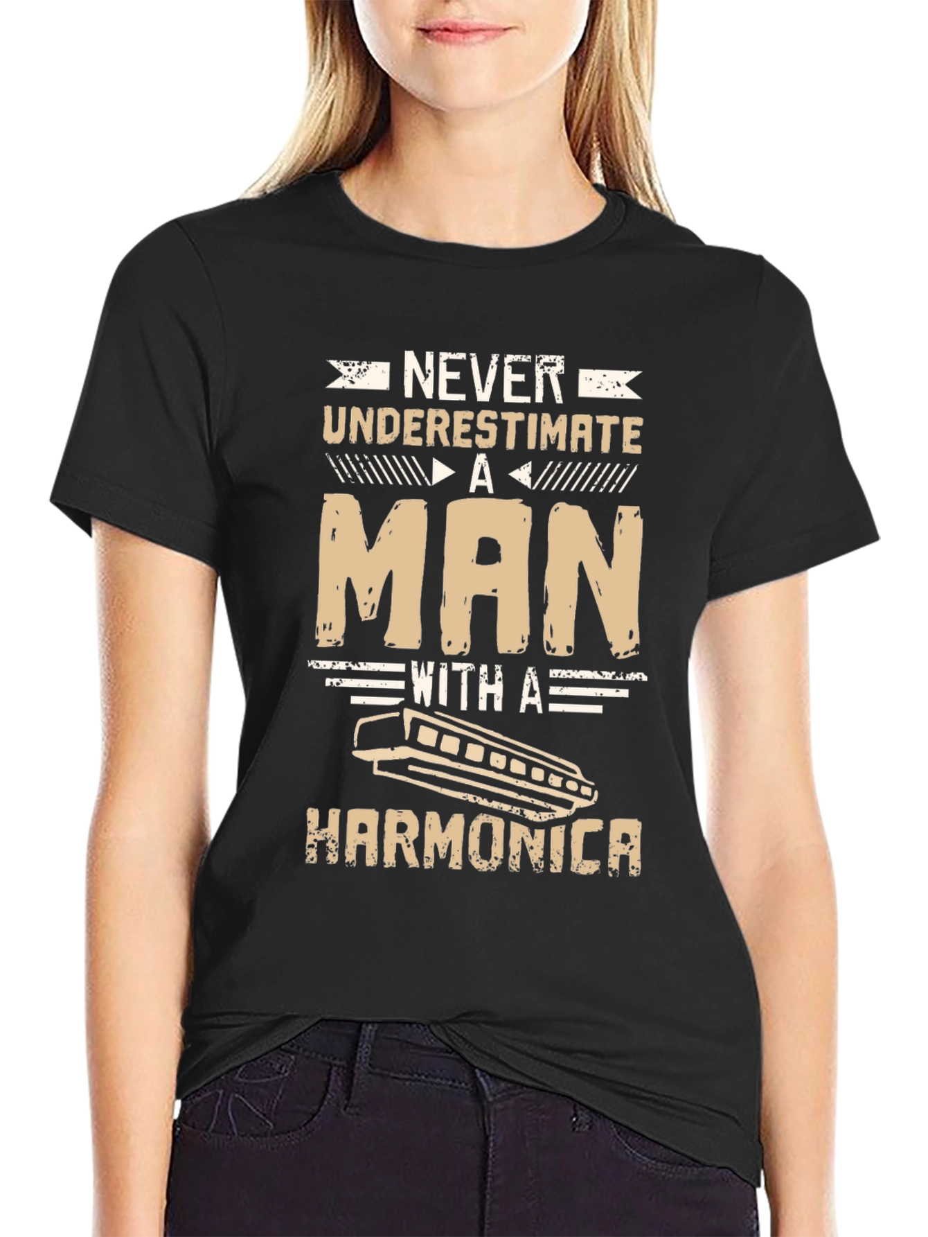 Harmonica Man Graphic Tee - Black Cotton Shirt