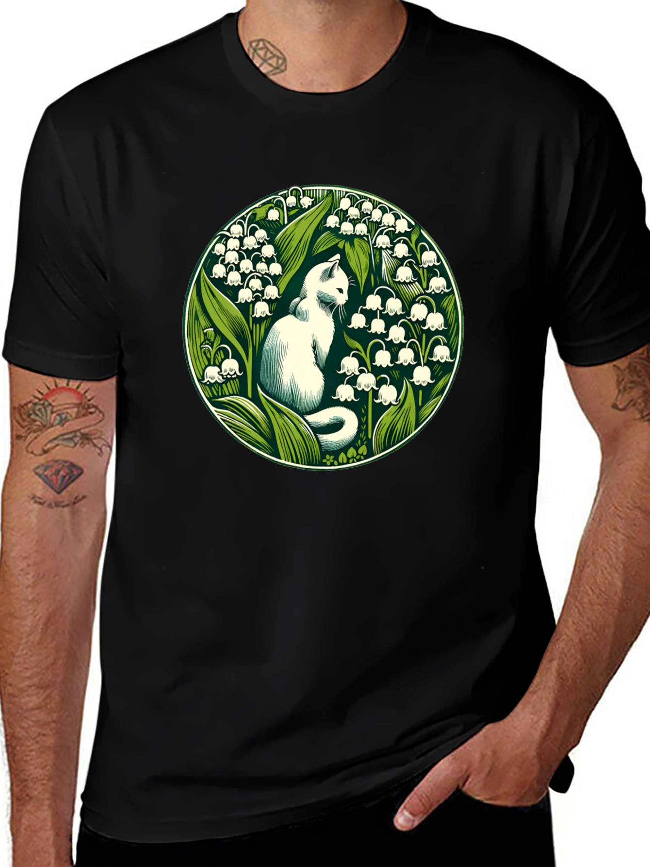 Cat & Lily of the Valley Graphic Tee