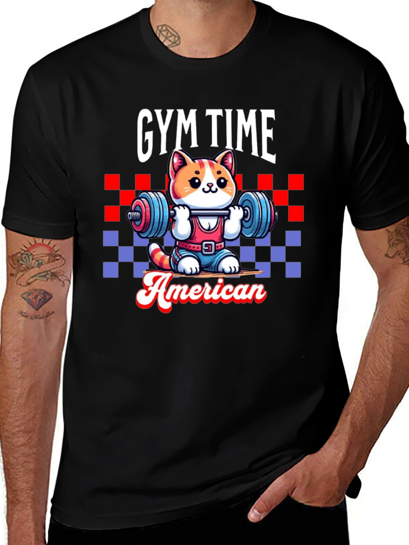 Gym Time American Cat T-Shirt