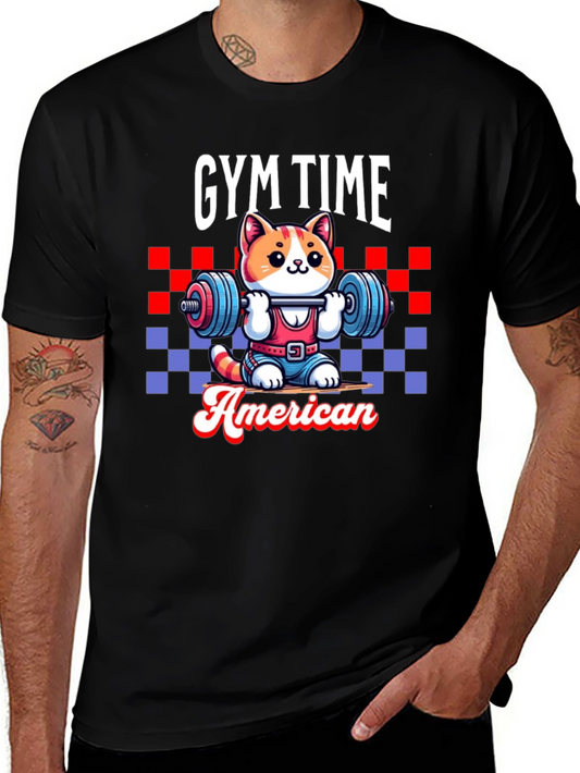 Gym Time American Cat T-Shirt