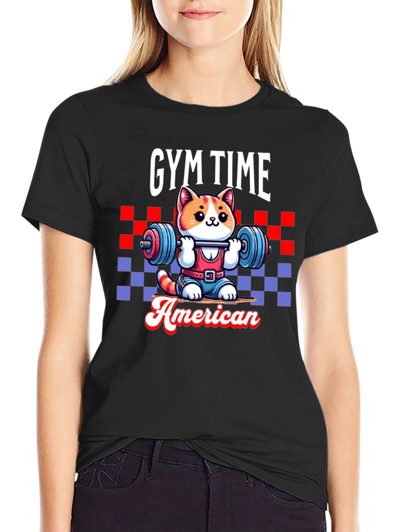 Gym Time American Cat T-Shirt