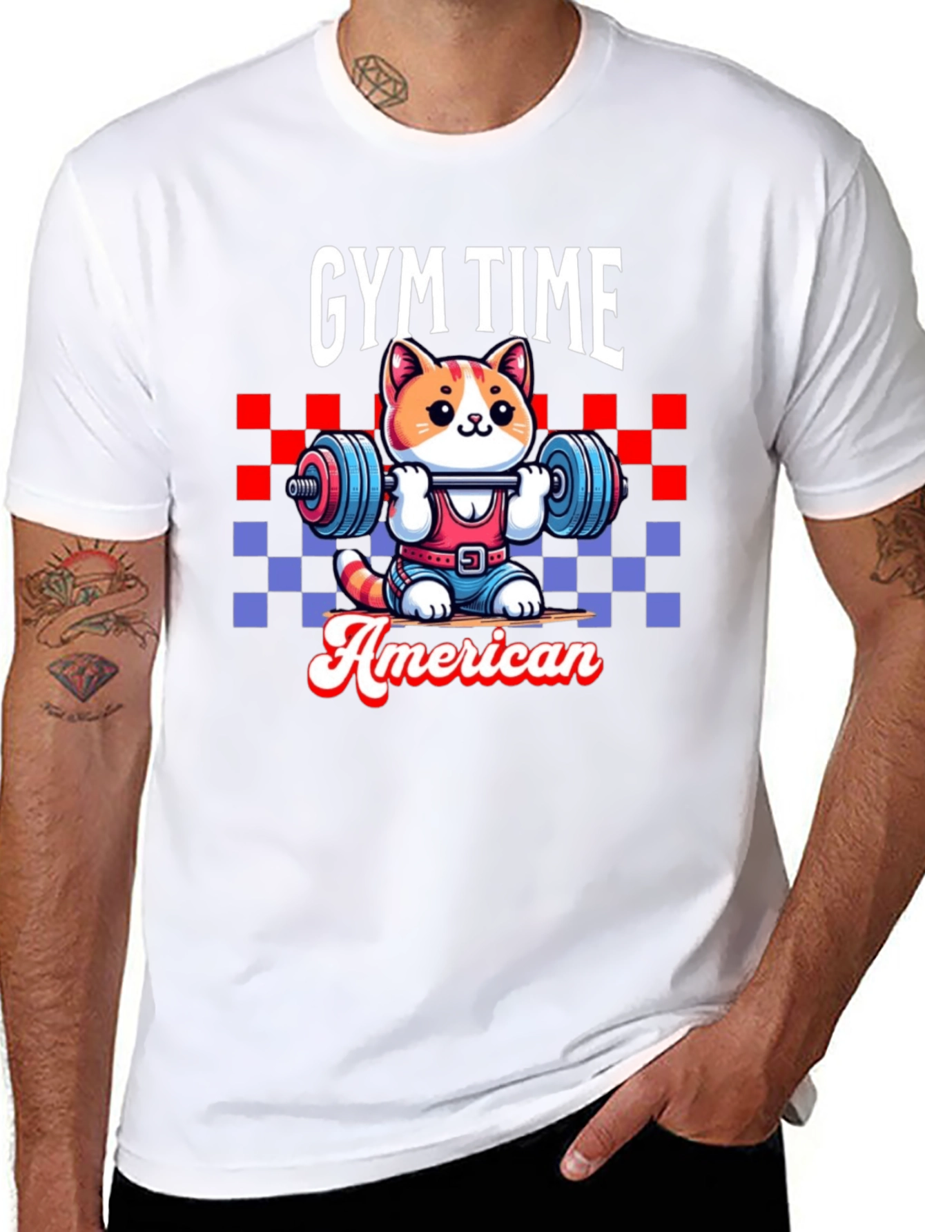 Gym Time American Cat T-Shirt