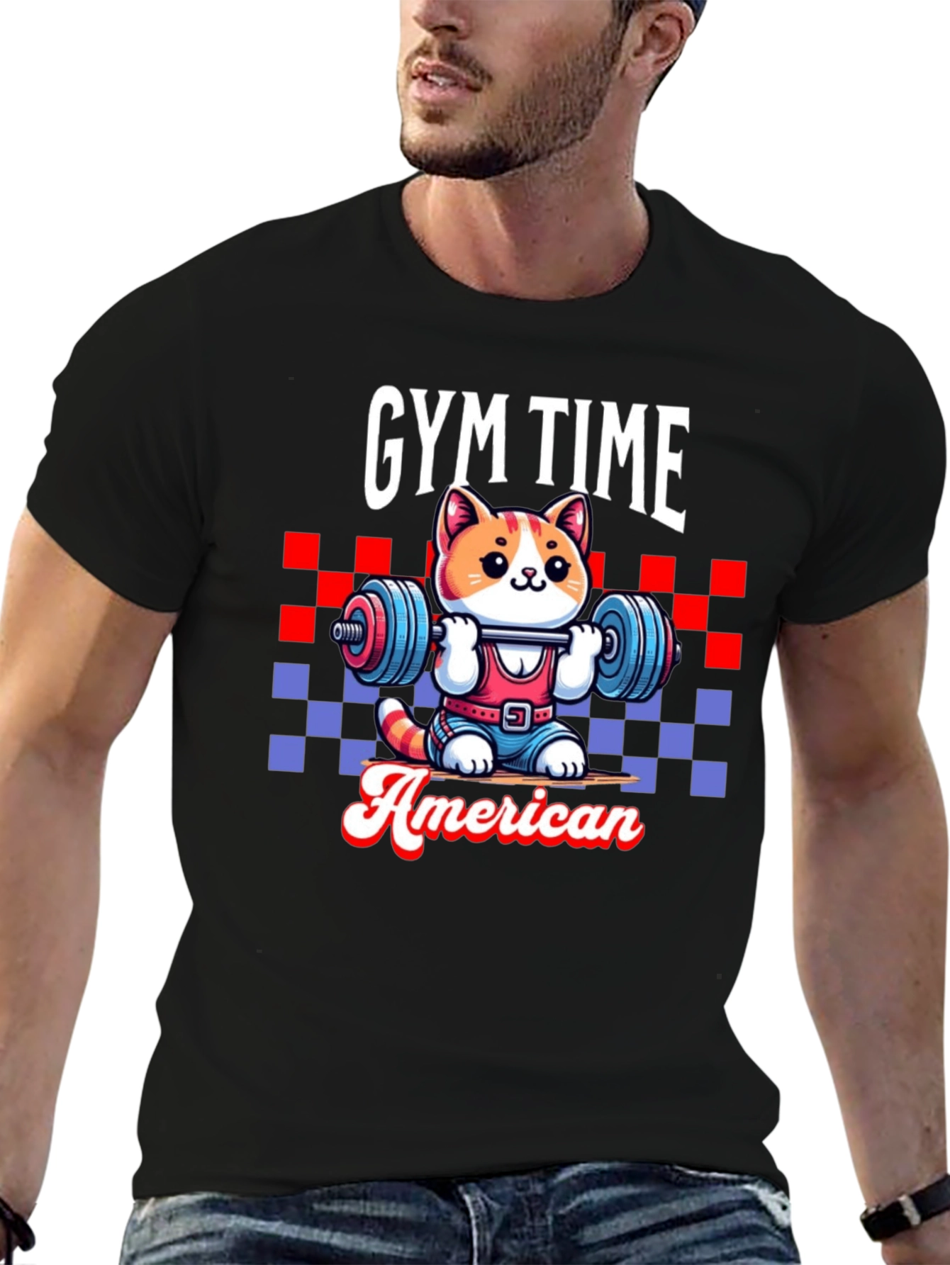 Gym Time American Cat T-Shirt