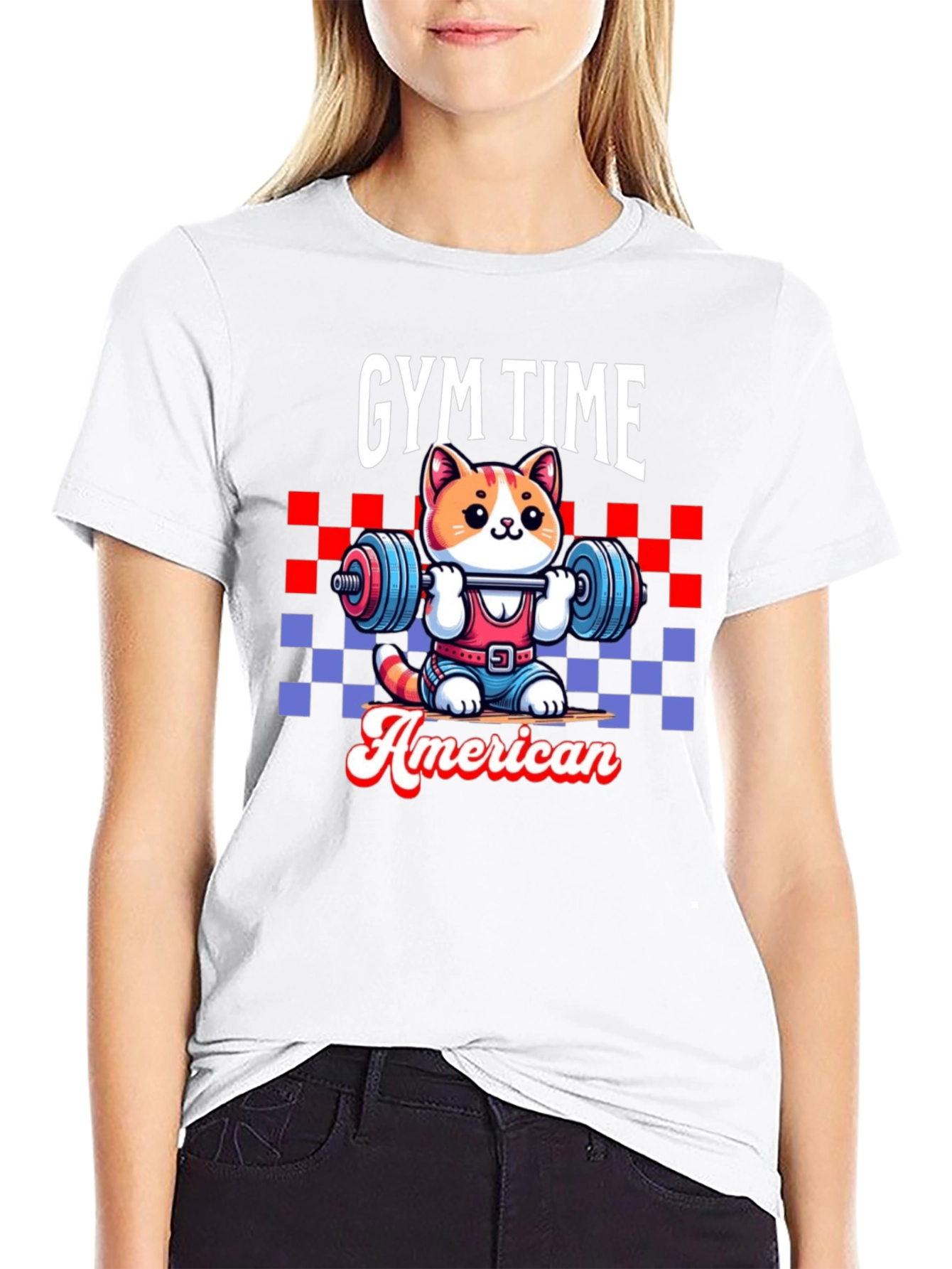 Gym Time American Cat T-Shirt