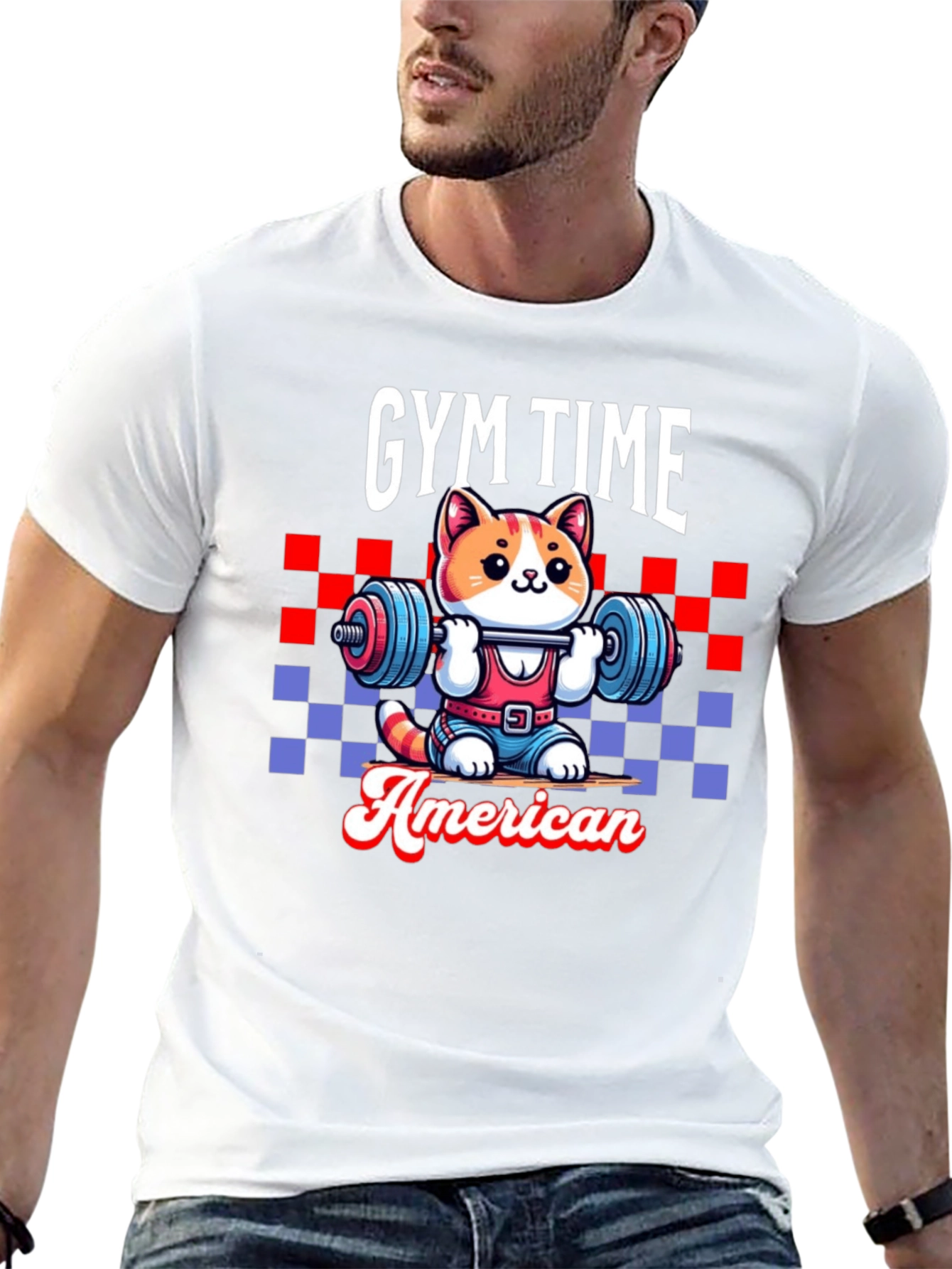 Gym Time American Cat T-Shirt