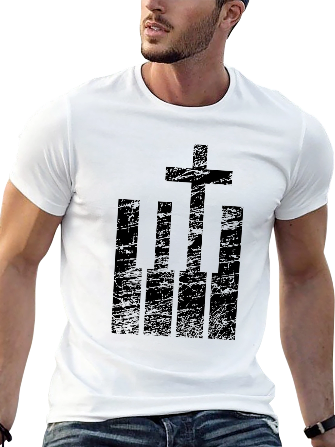 Cross Piano Keyboard Mens Graphic T-Shirt