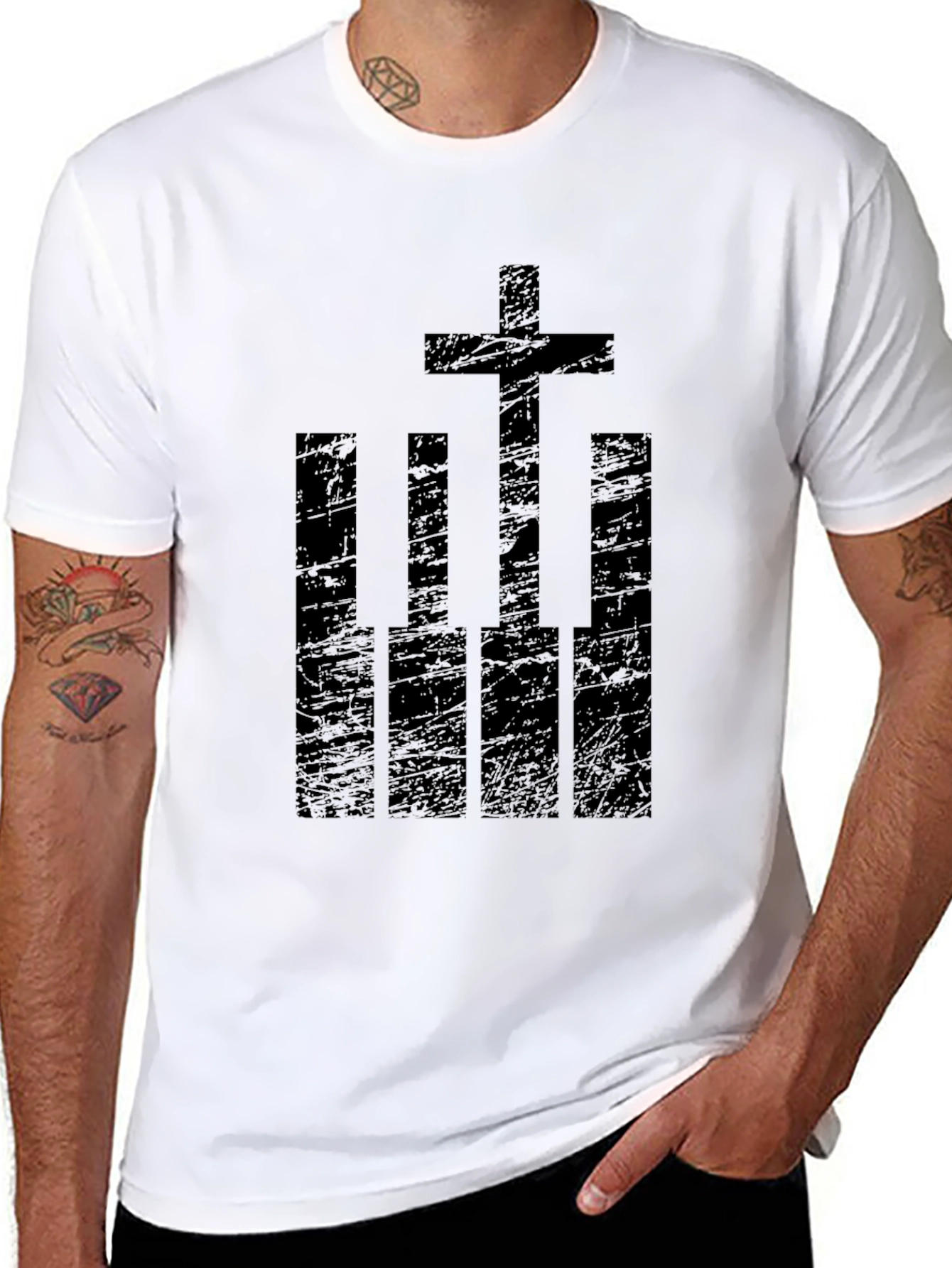 Cross Piano Keyboard Mens Graphic T-Shirt