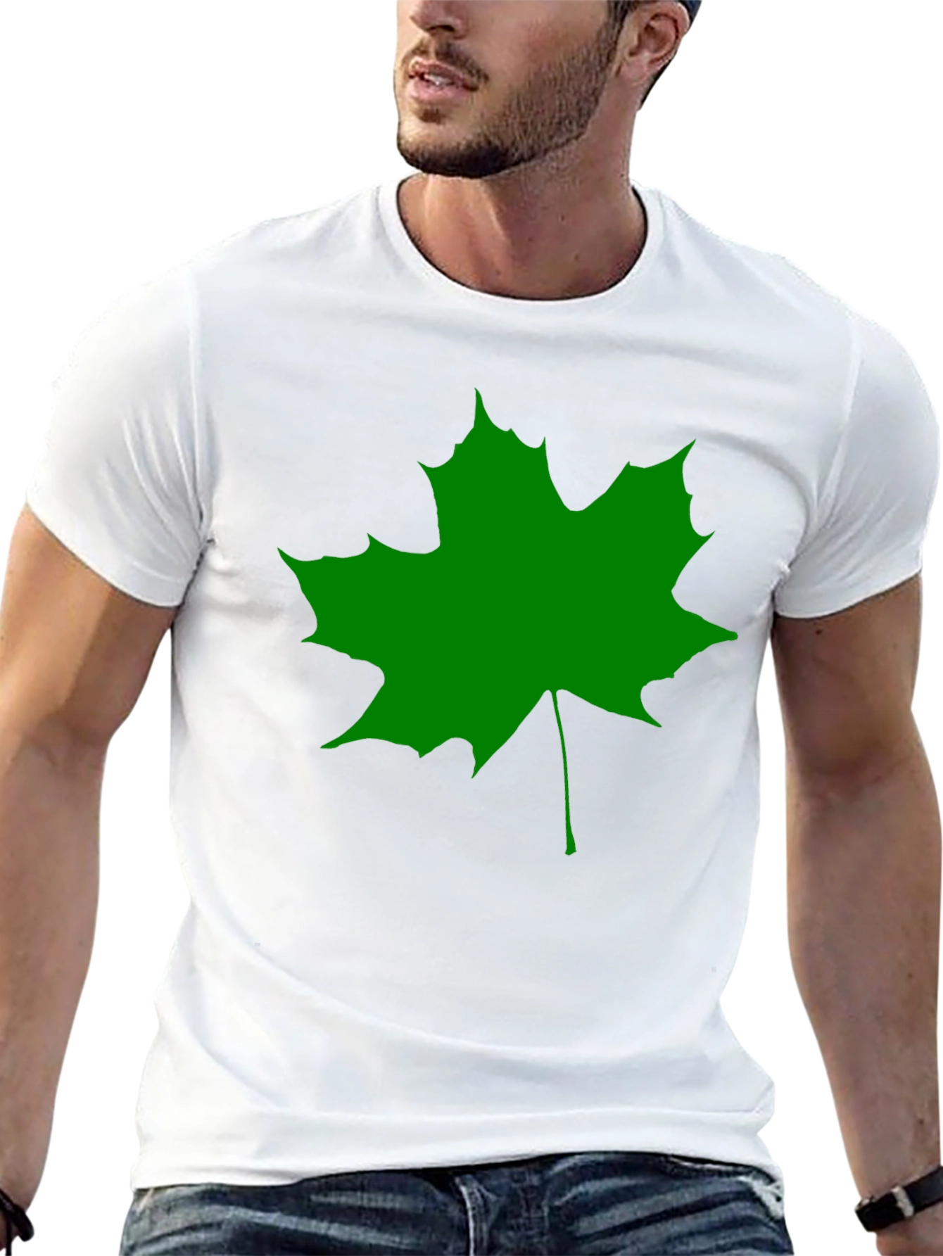 Green Maple Leaf Black T-Shirt