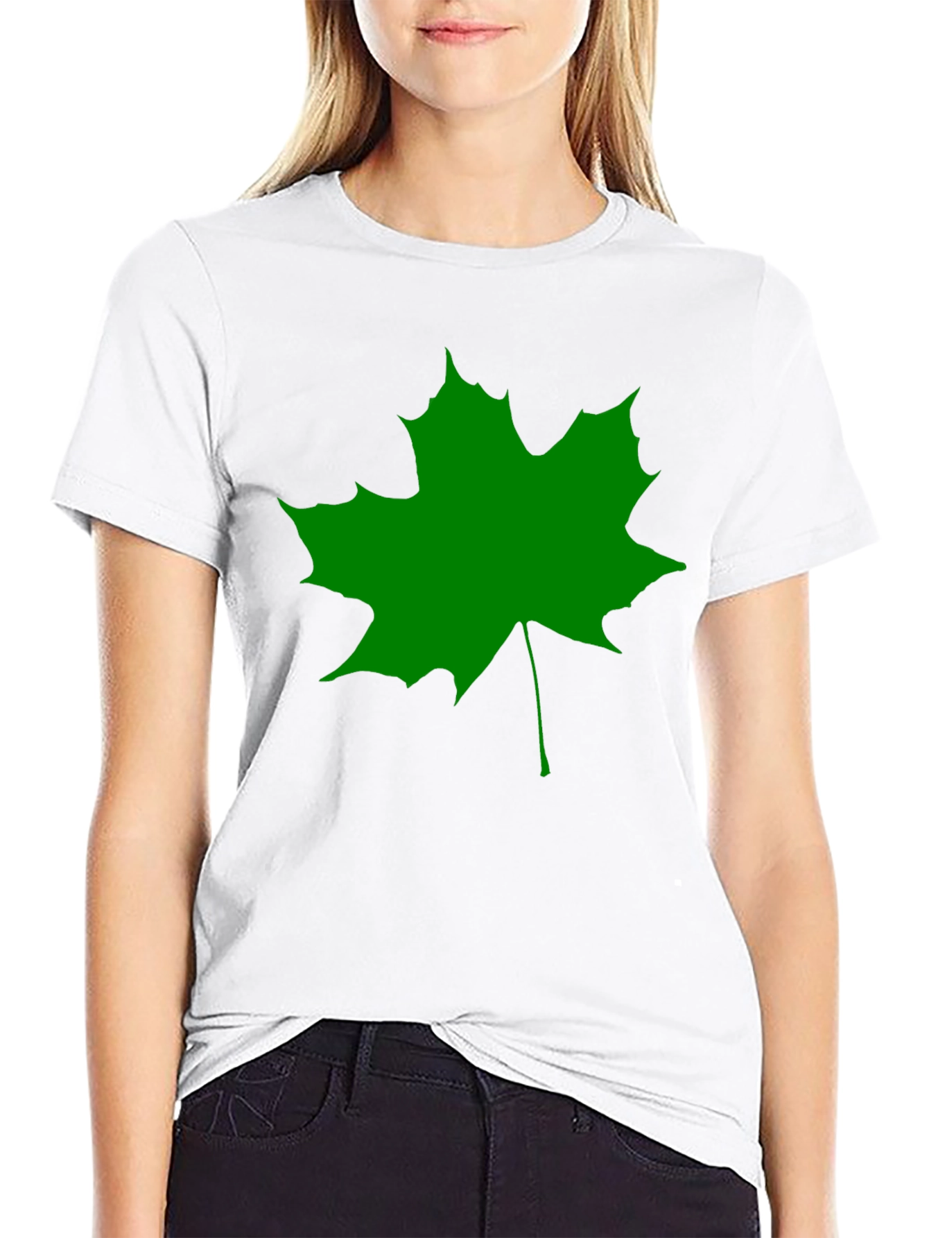 Green Maple Leaf Black T-Shirt