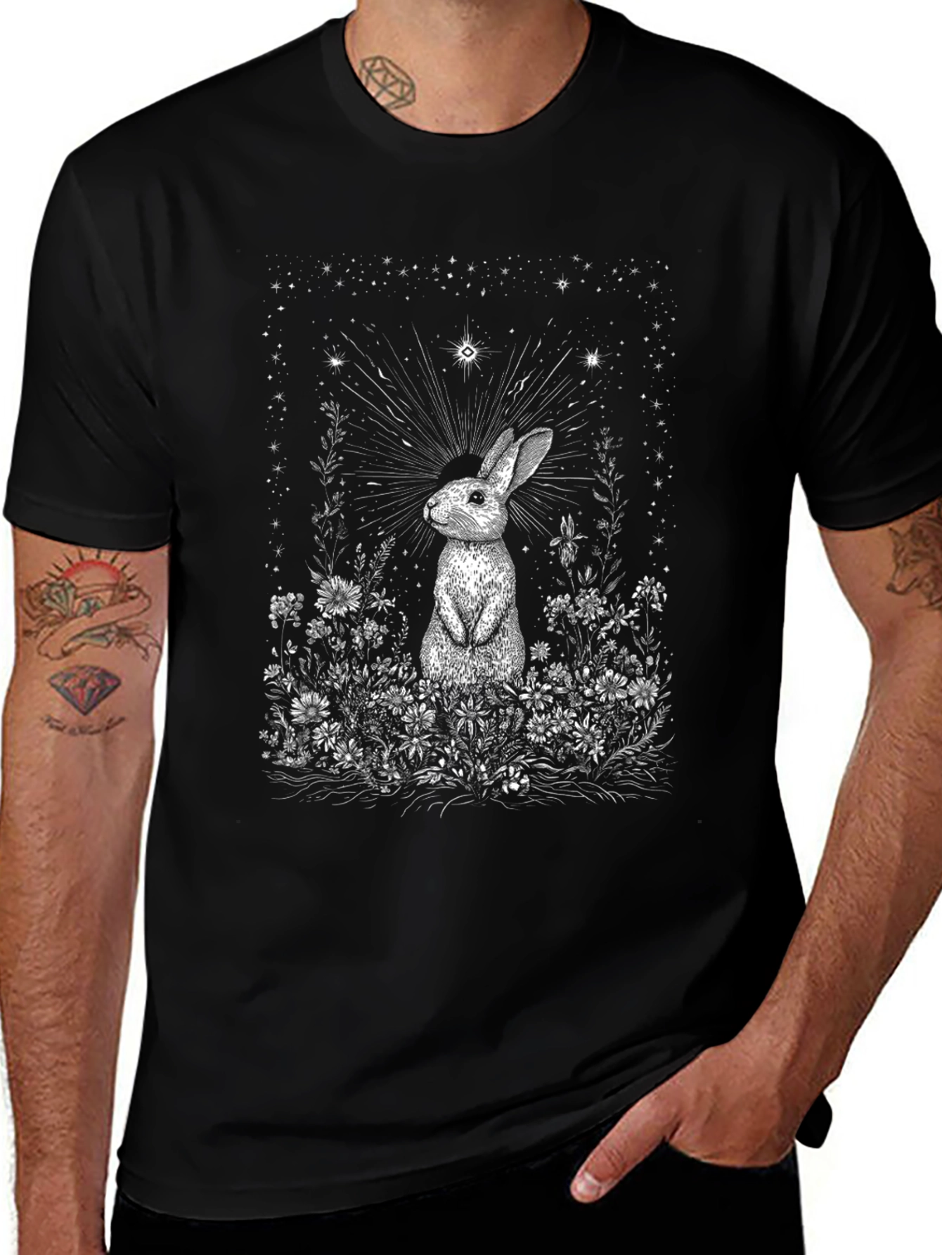Rabbit in Starlight Black Graphic Tee