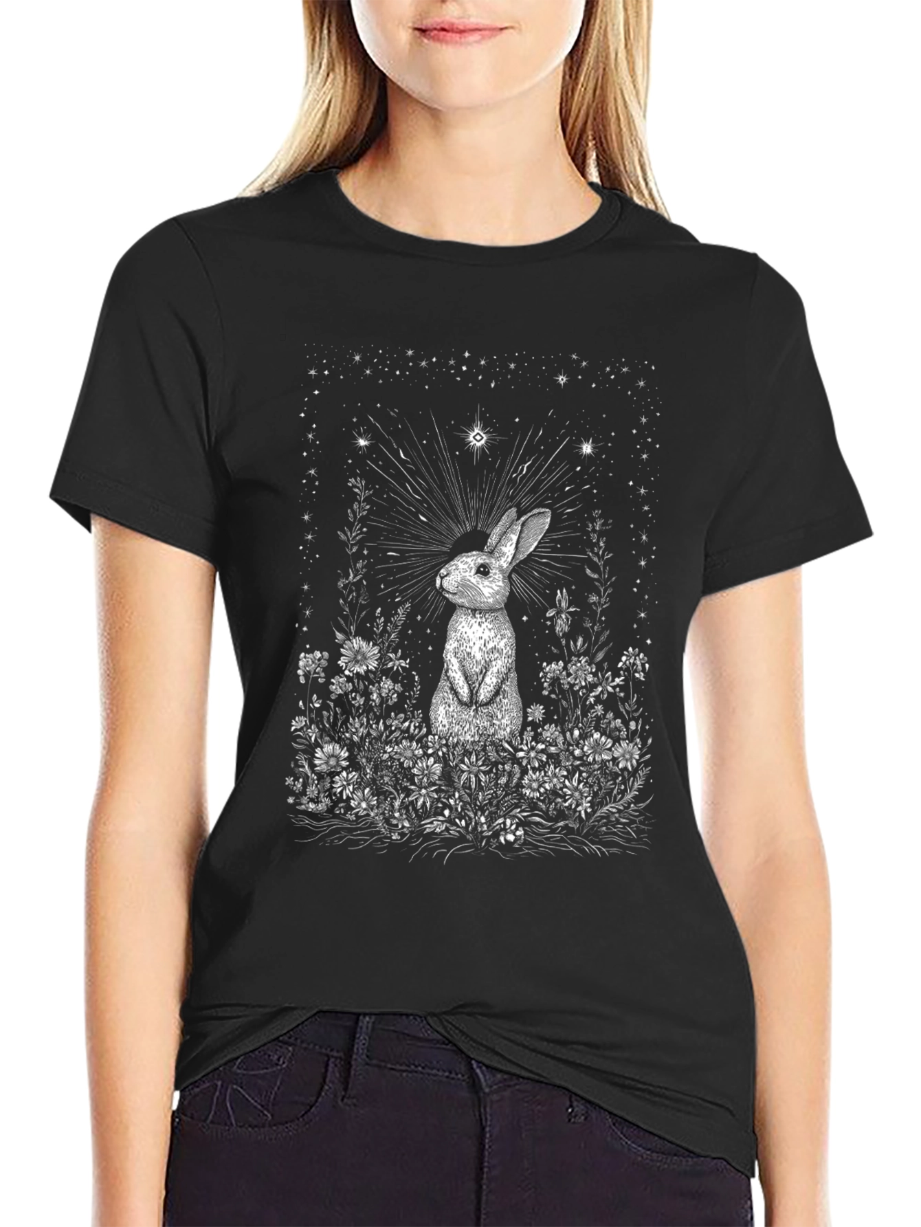 Rabbit in Starlight Black Graphic Tee