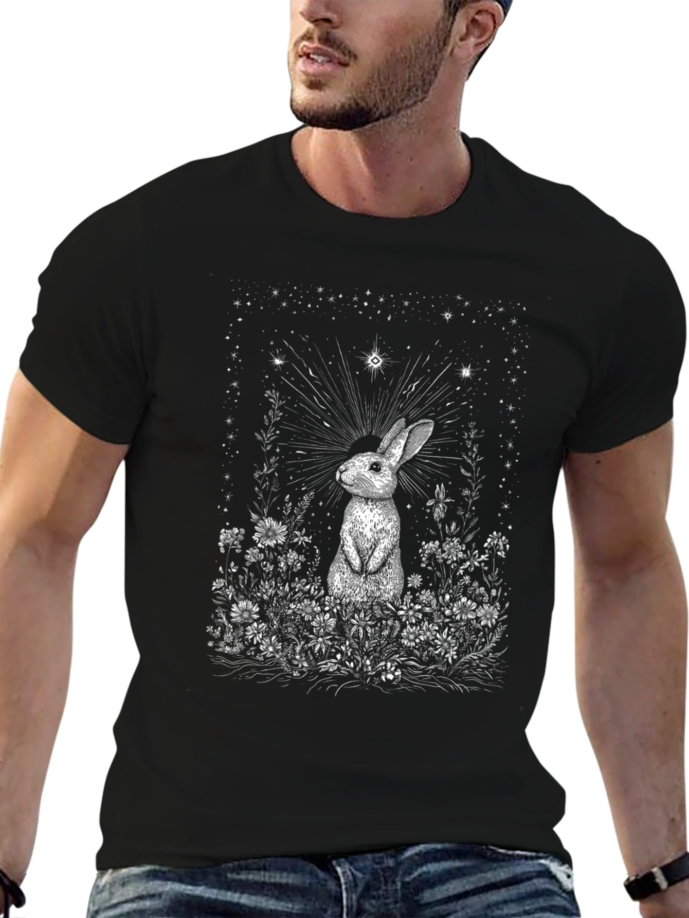 Rabbit in Starlight Black Graphic Tee