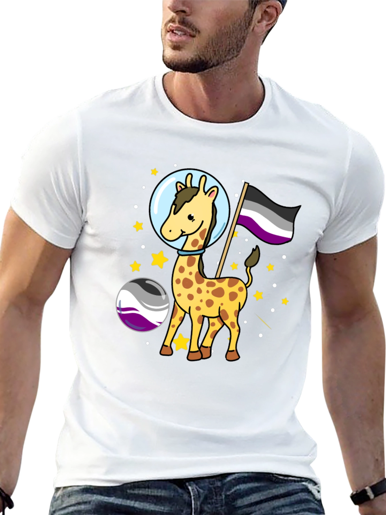 Asexual Pride Giraffe in Space T-Shirt