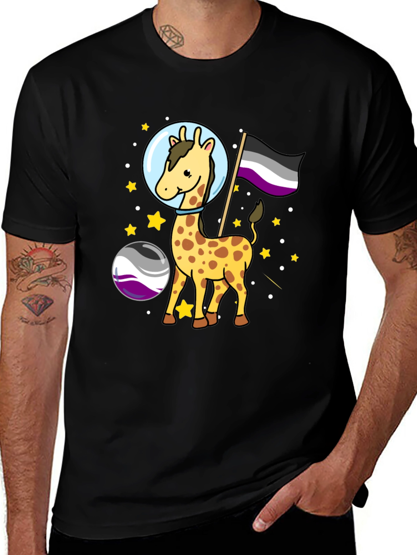 Asexual Pride Giraffe in Space T-Shirt