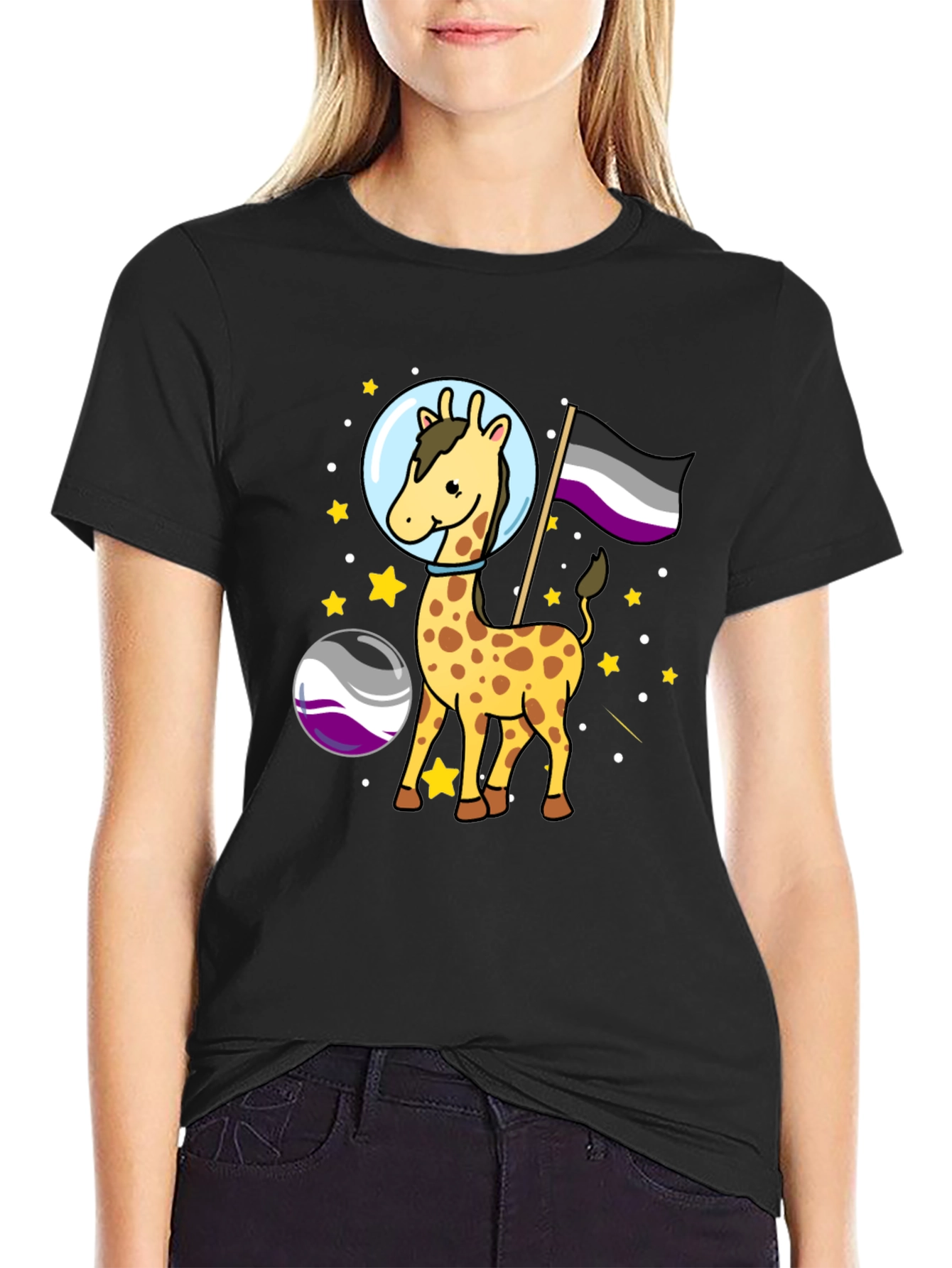 Asexual Pride Giraffe in Space T-Shirt