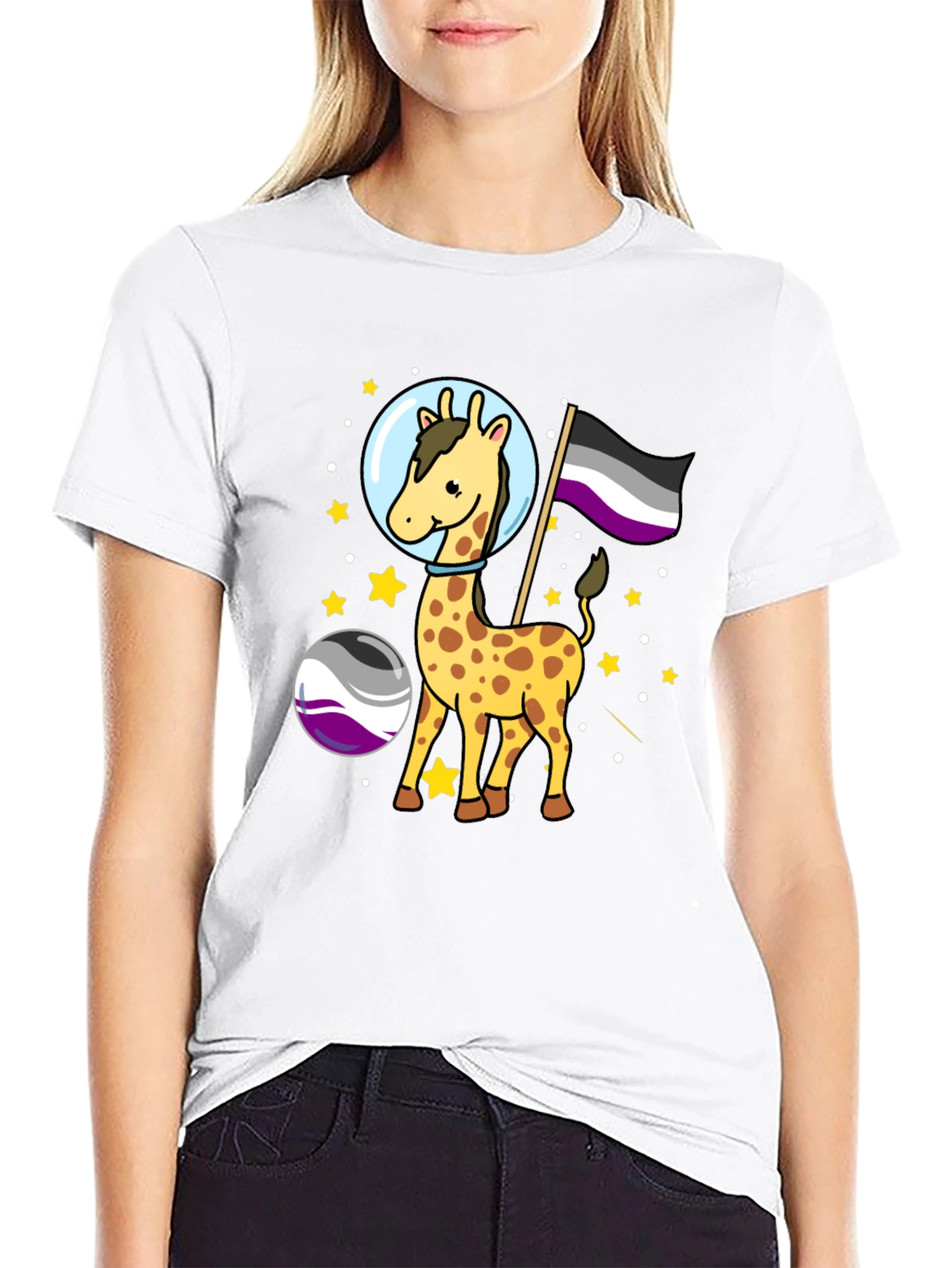 Asexual Pride Giraffe in Space T-Shirt