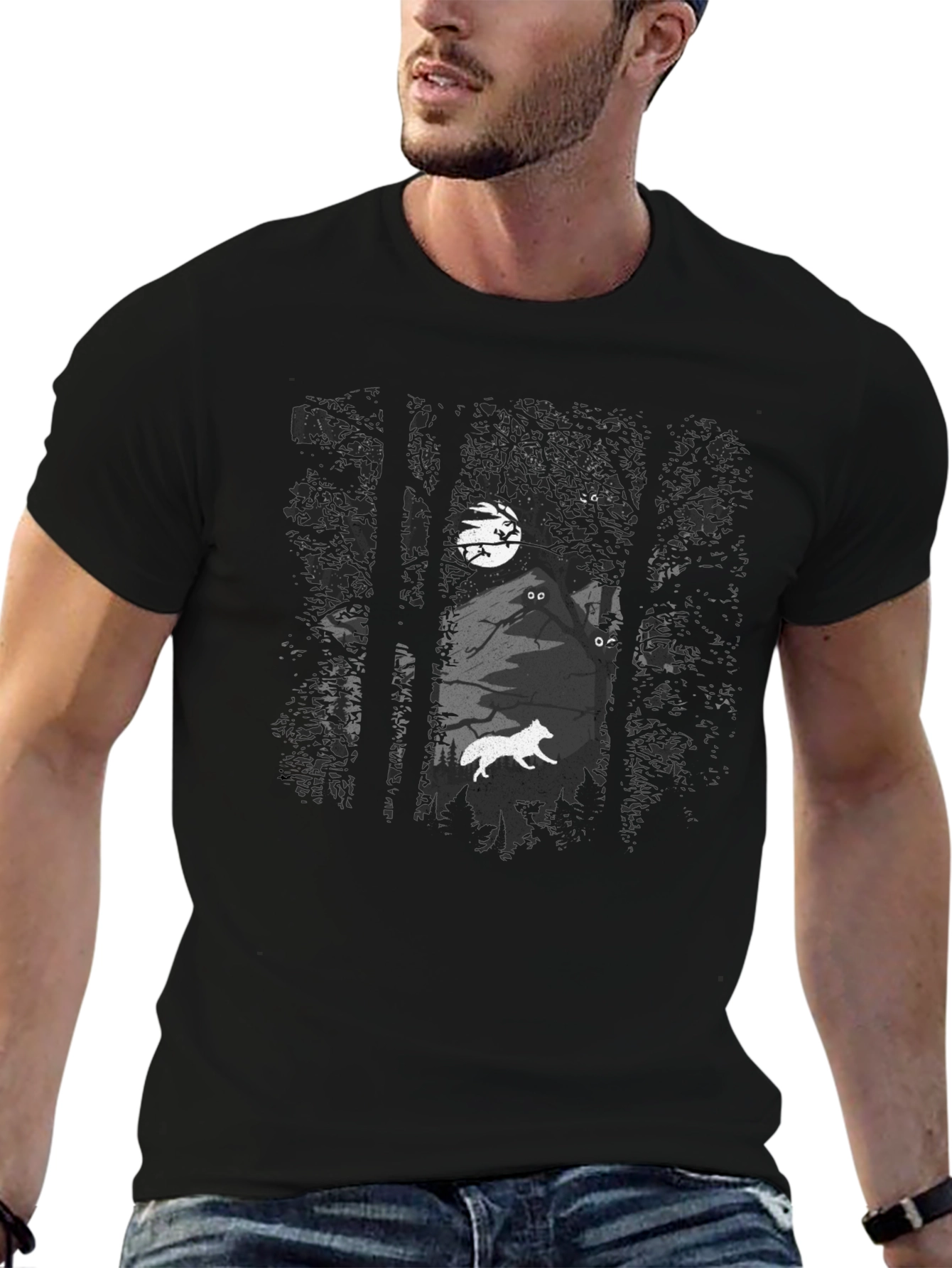 Mystic Forest Graphic Tee - Black Cotton Blend