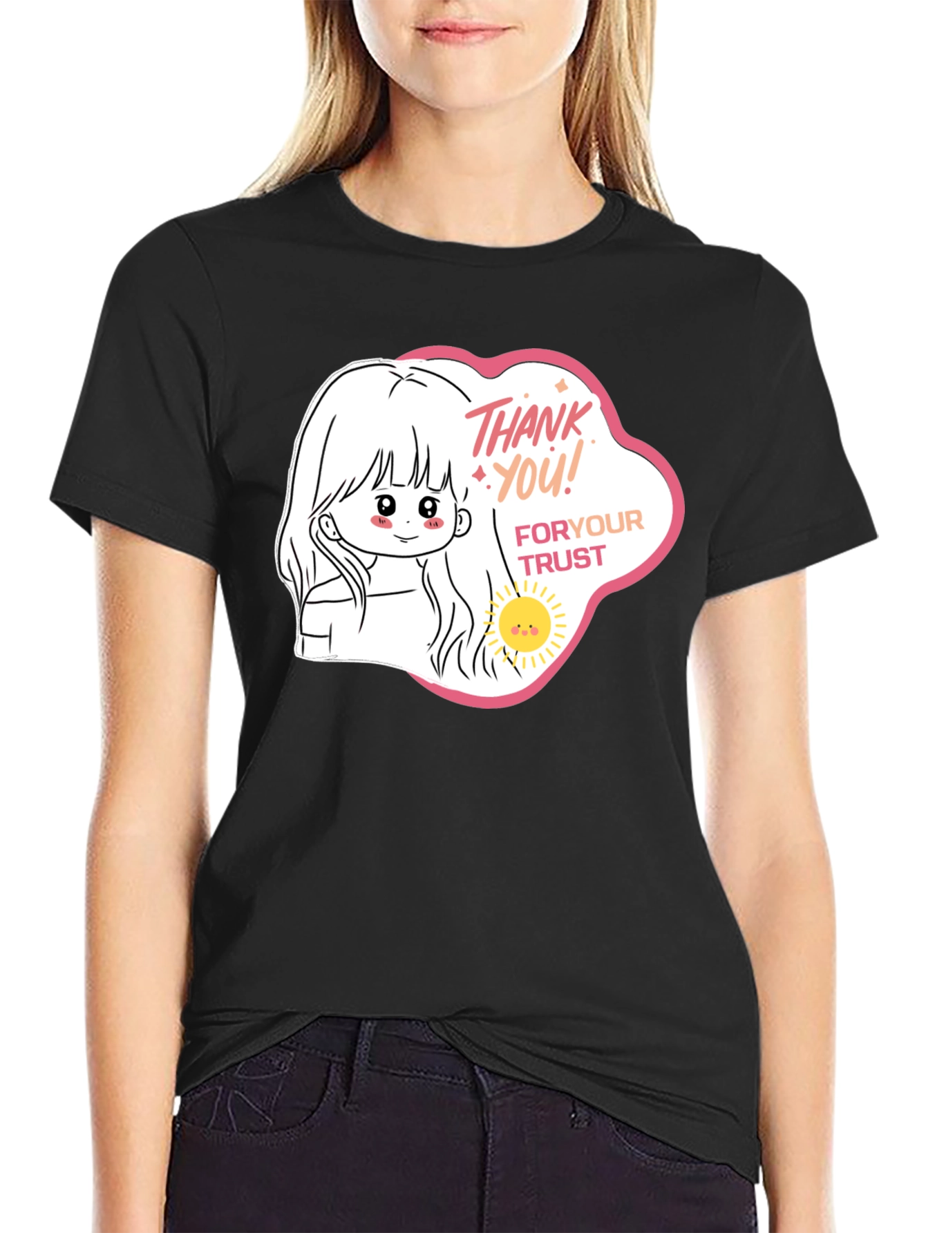 Cute Cartoon Graphic Black T-Shirt