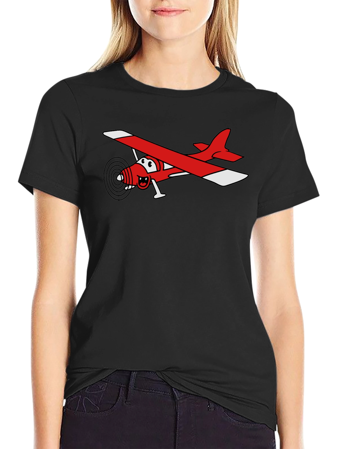 Cartoon Plane T-Shirt - Black