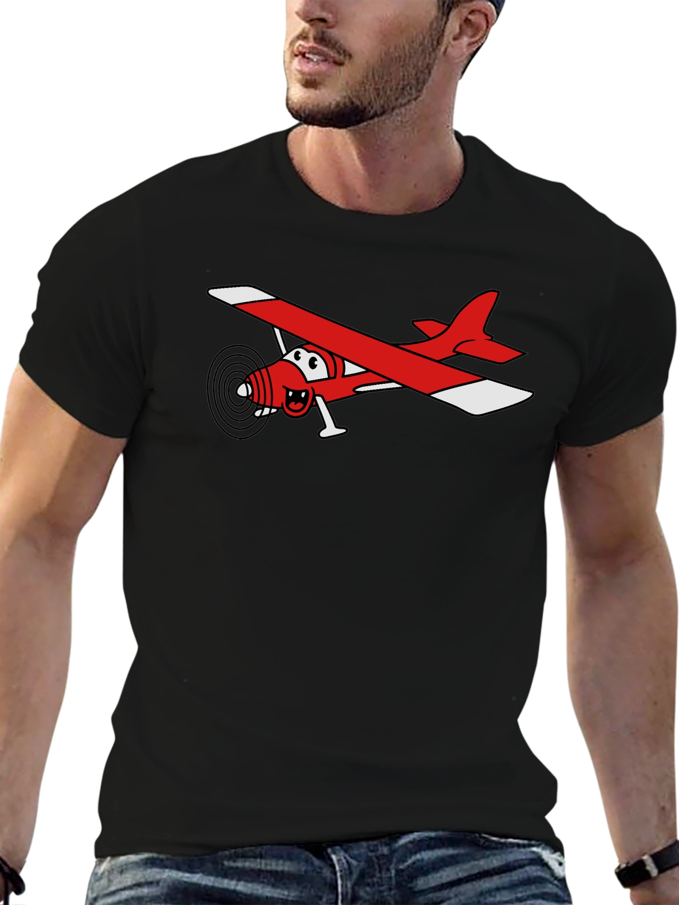 Cartoon Plane T-Shirt - Black
