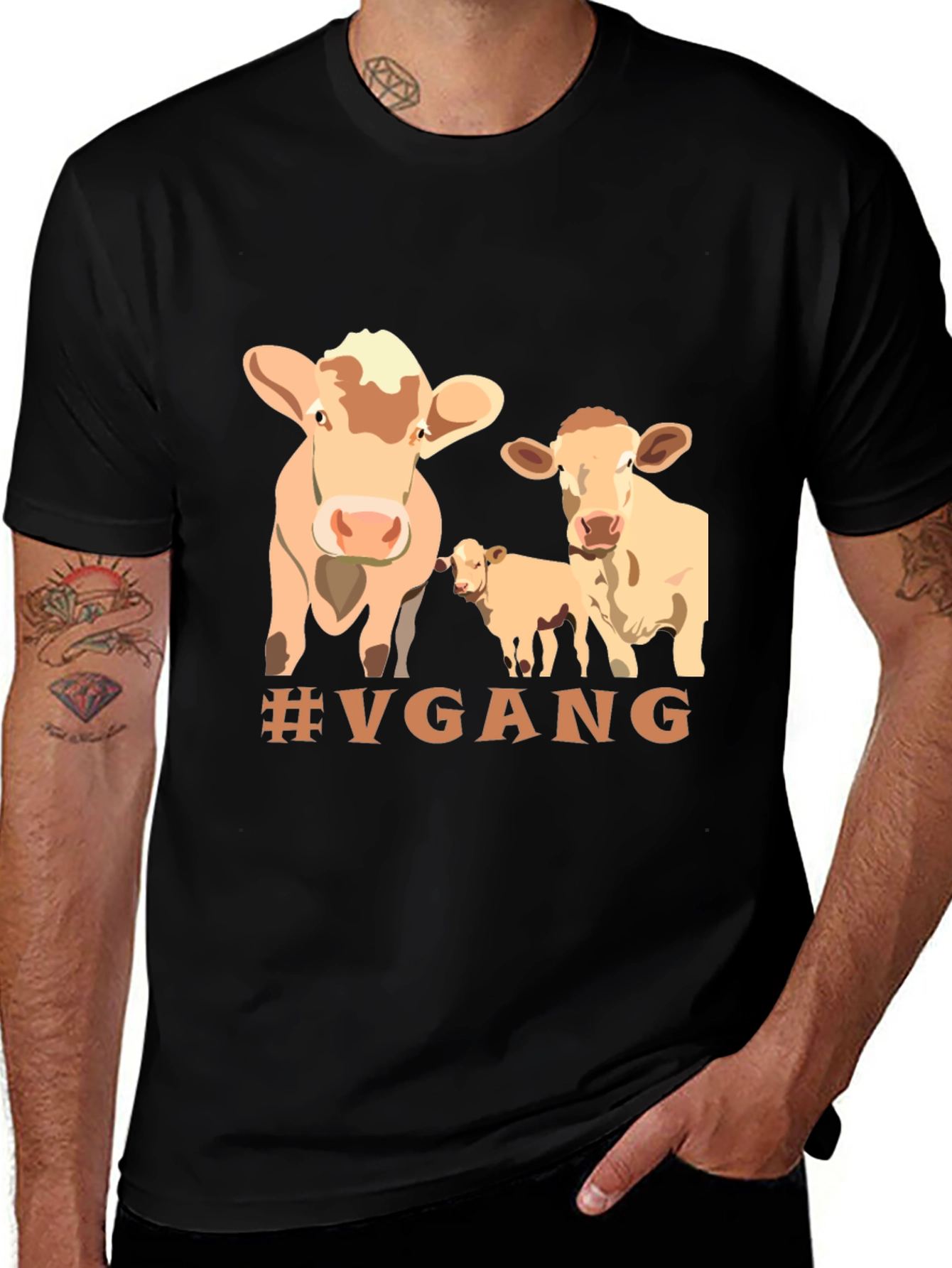 Vegan Cow T-Shirt - #VGANG - Unisex Black Tee