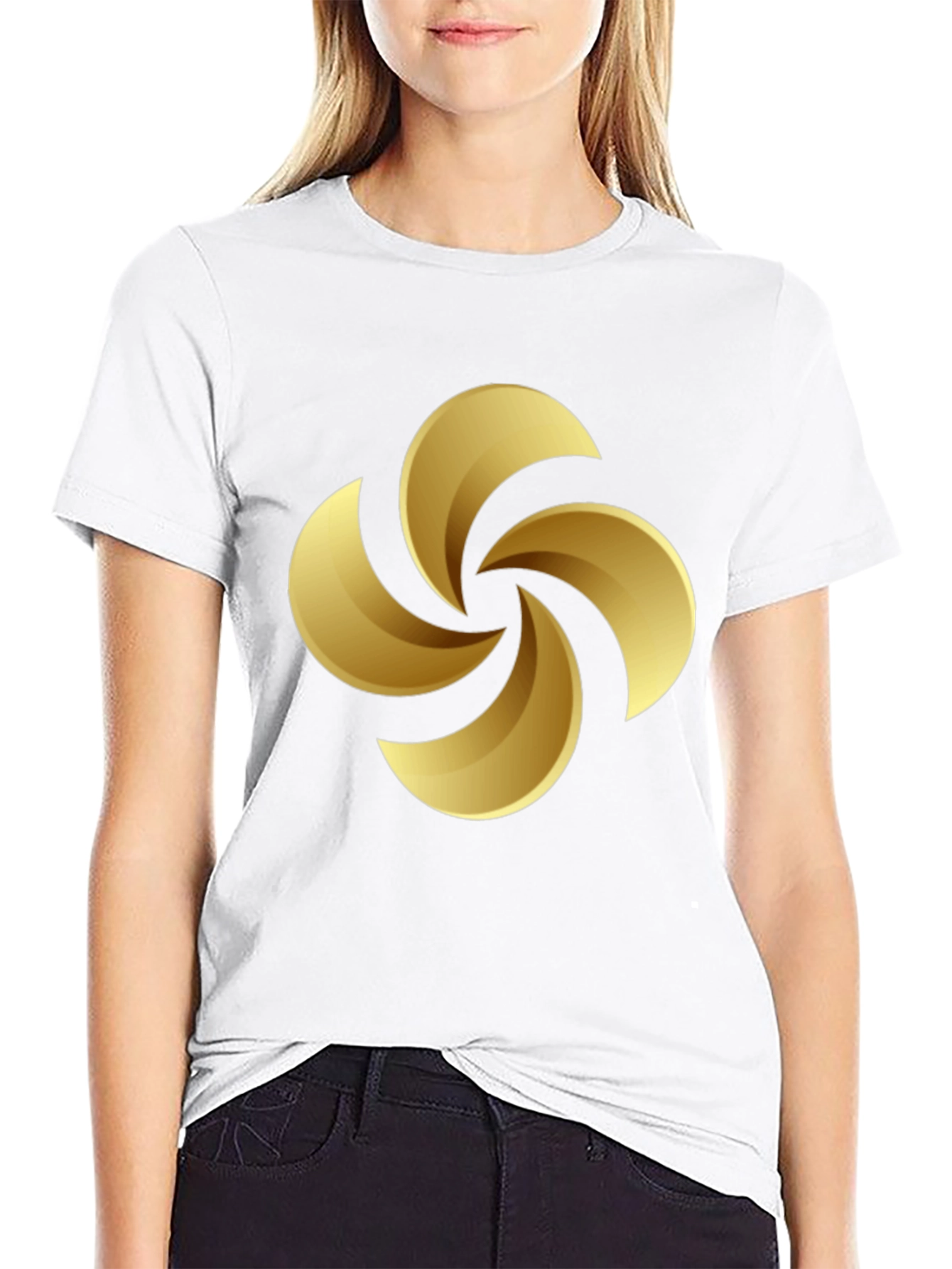 Golden Swirl Graphic Tee - Black Cotton Casual