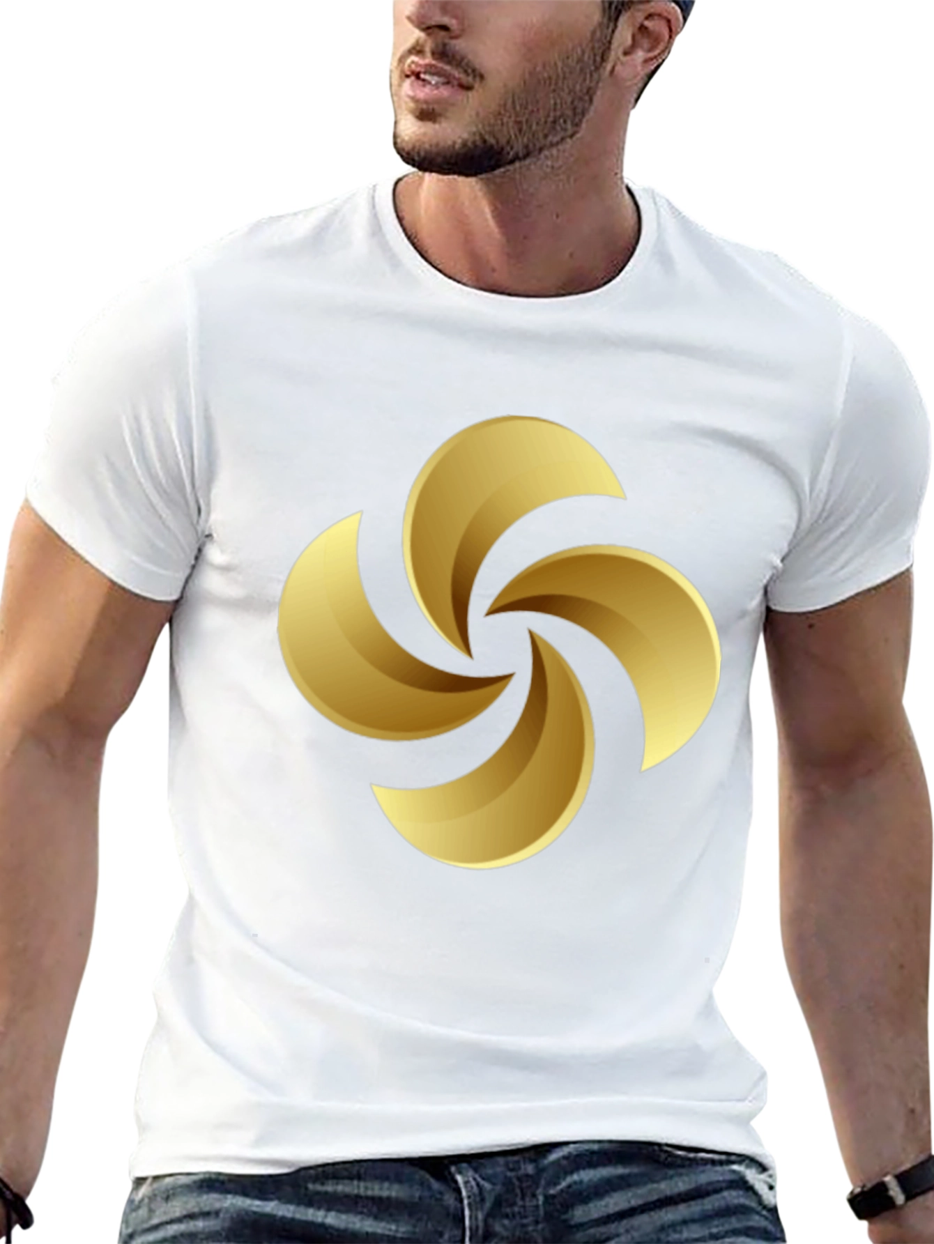 Golden Swirl Graphic Tee - Black Cotton Casual