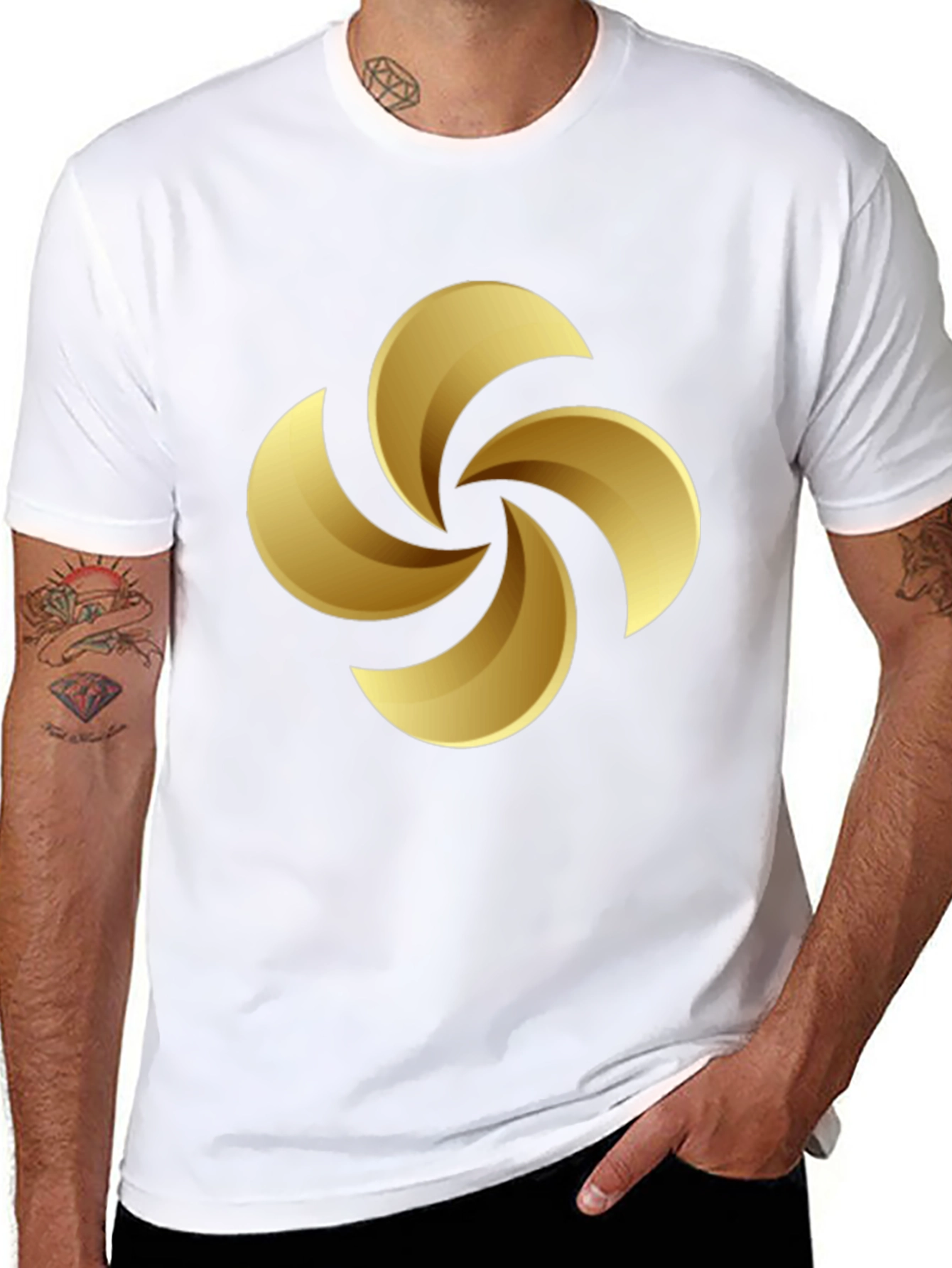 Golden Swirl Graphic Tee - Black Cotton Casual