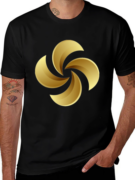 Golden Swirl Graphic Tee - Black Cotton Casual