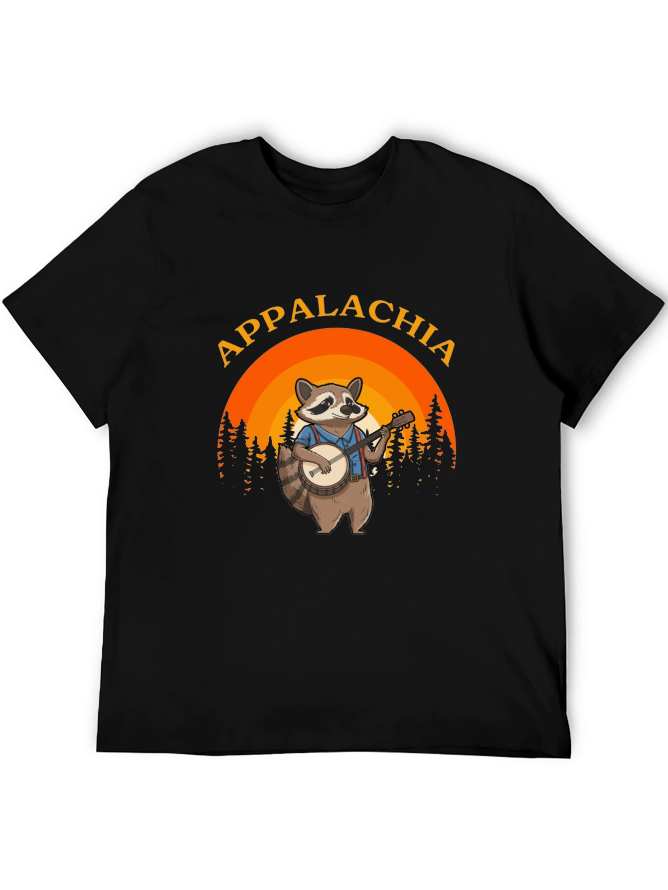 Appalachia Raccoon Banjo Black T-Shirt