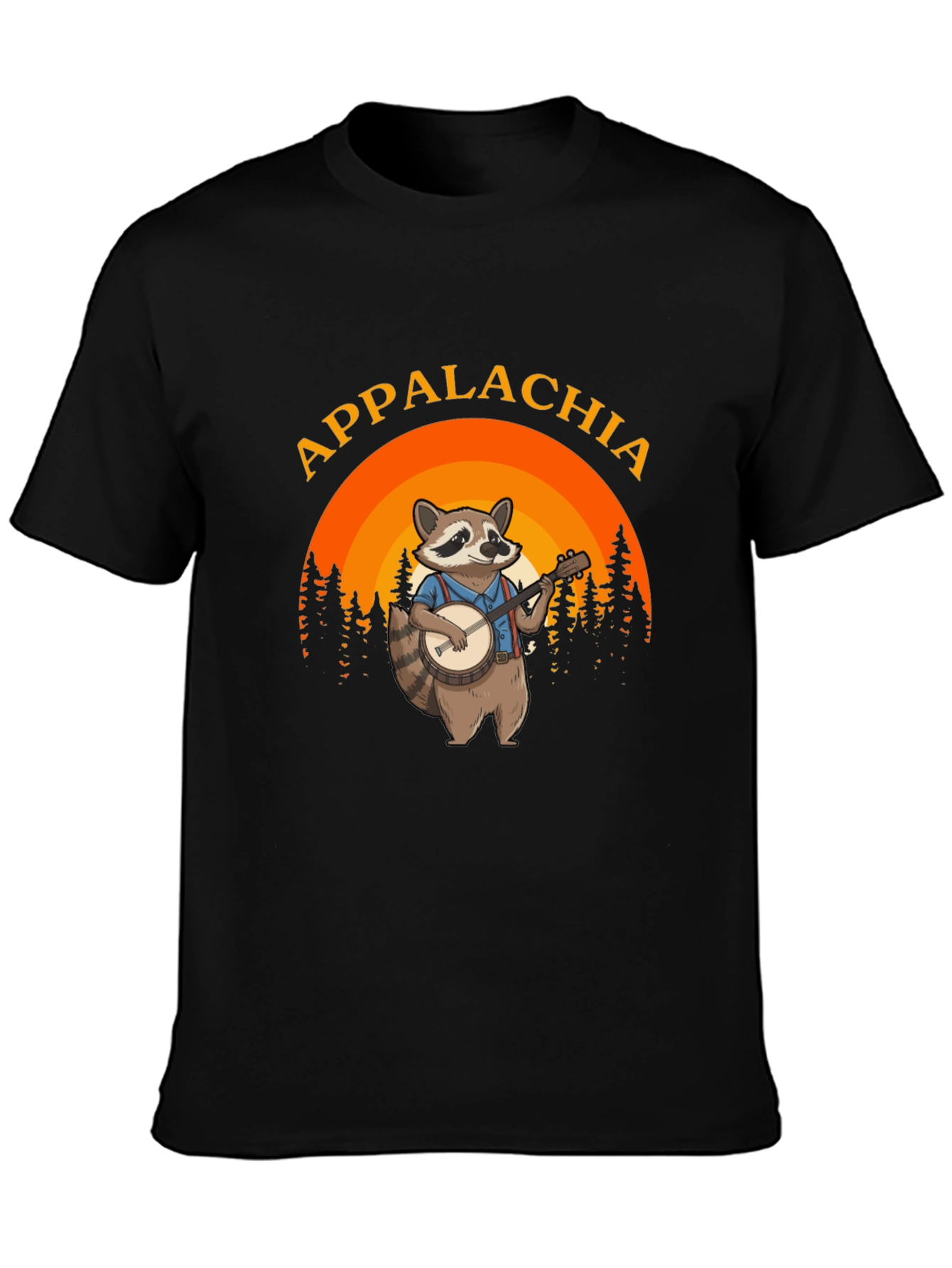 Appalachia Raccoon Banjo Black T-Shirt