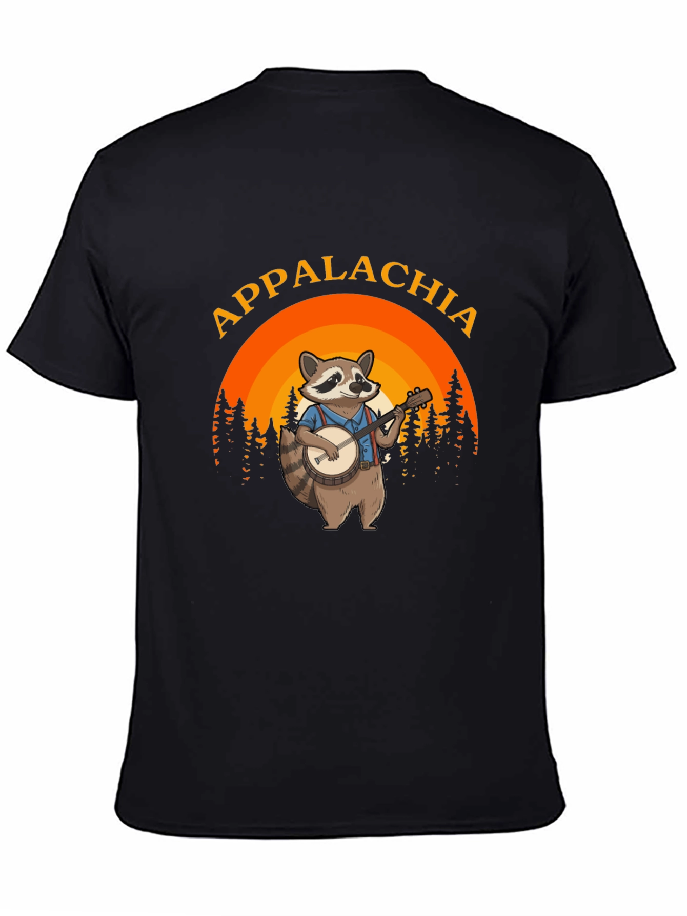 Appalachia Raccoon Banjo Black T-Shirt