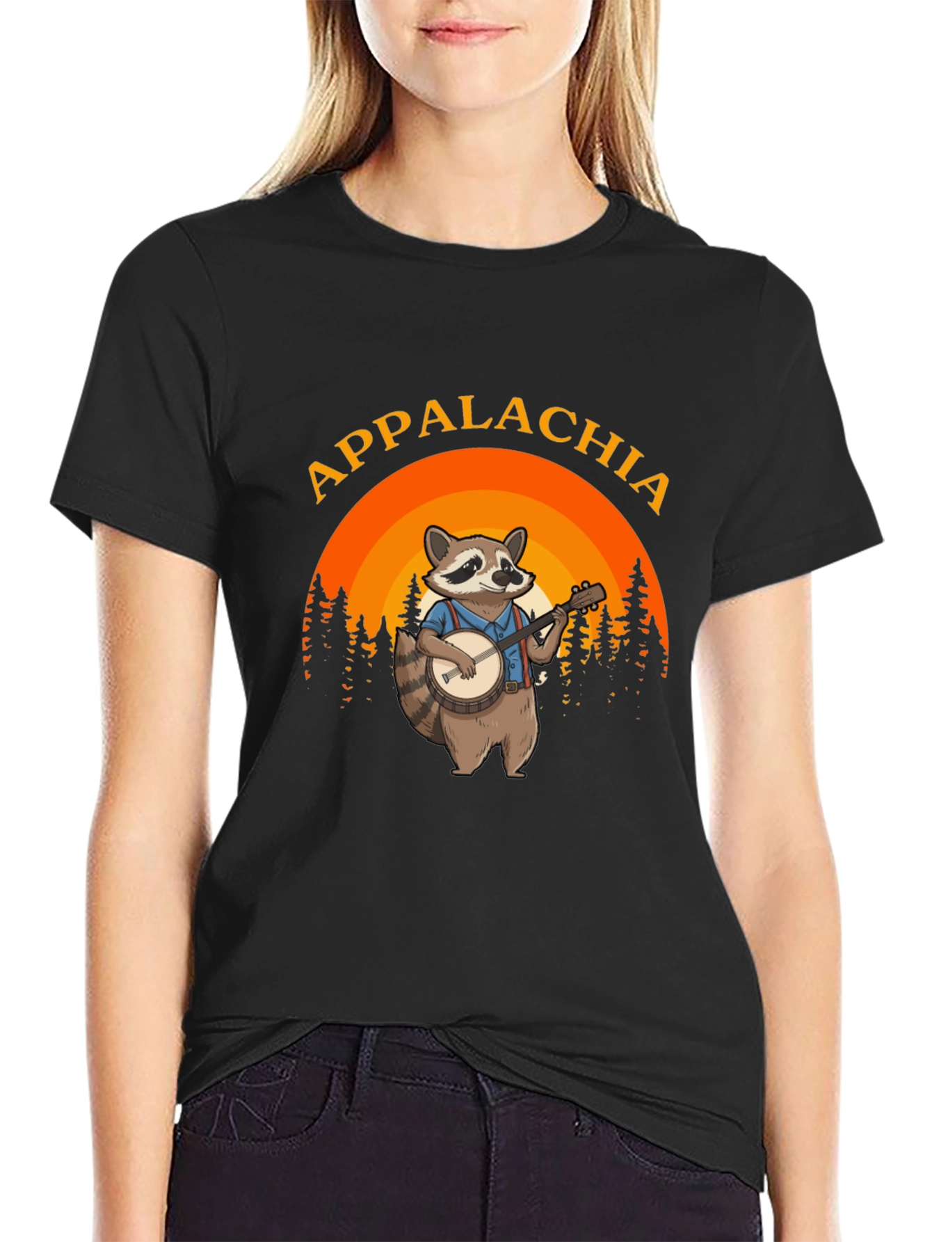 Appalachia Raccoon Banjo Black T-Shirt
