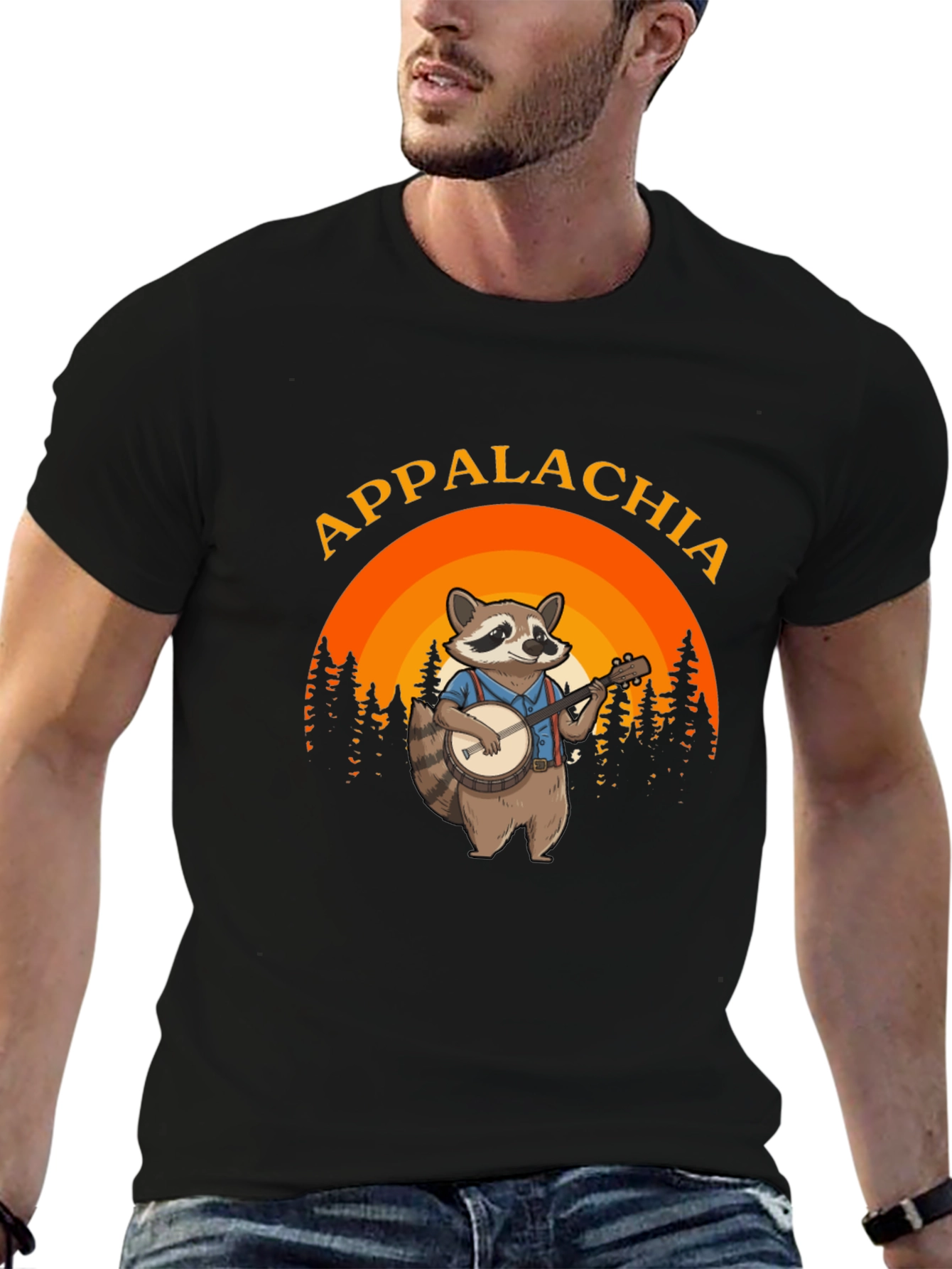 Appalachia Raccoon Banjo Black T-Shirt