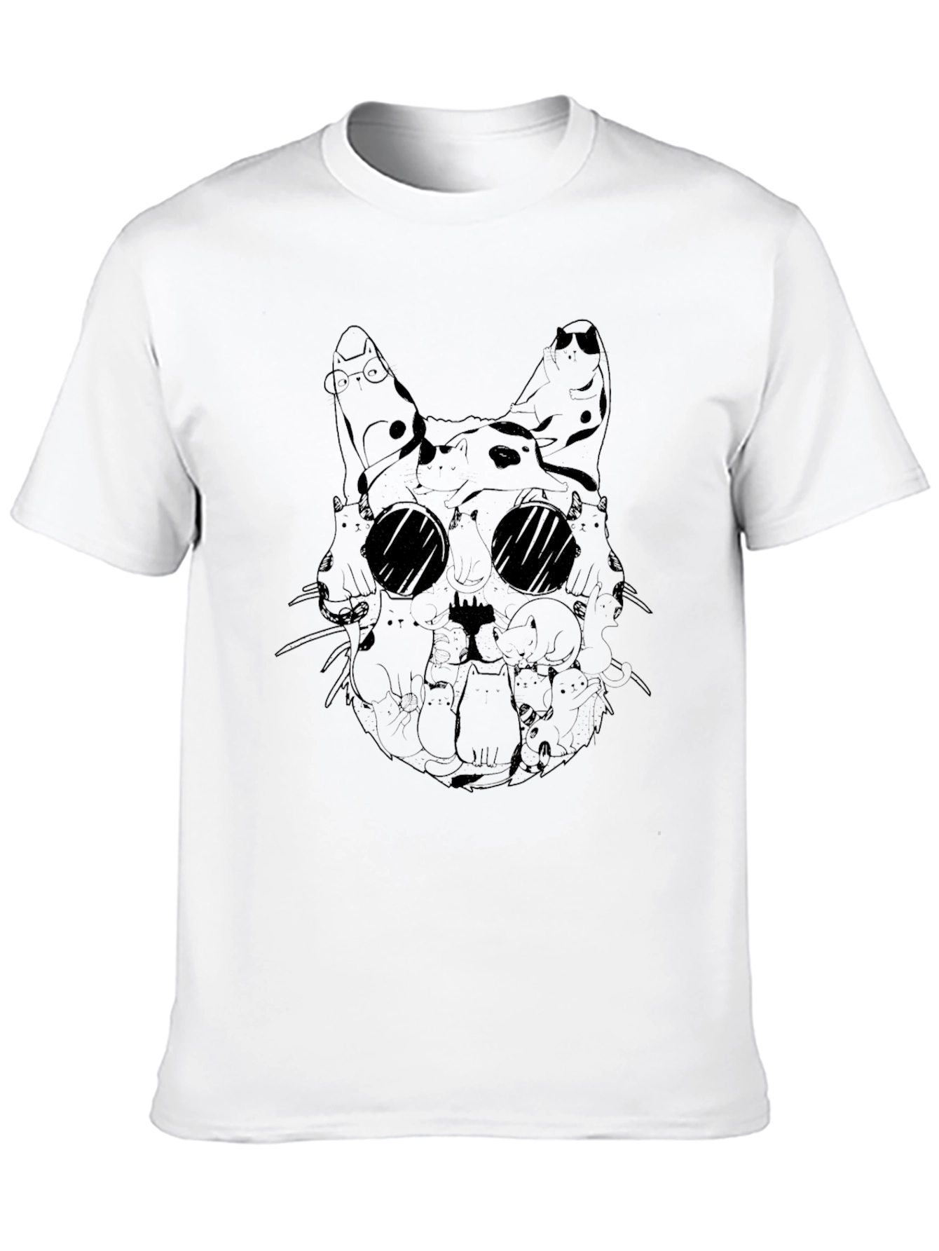 Cat Collage Graphic Tee - Black Crew Neck