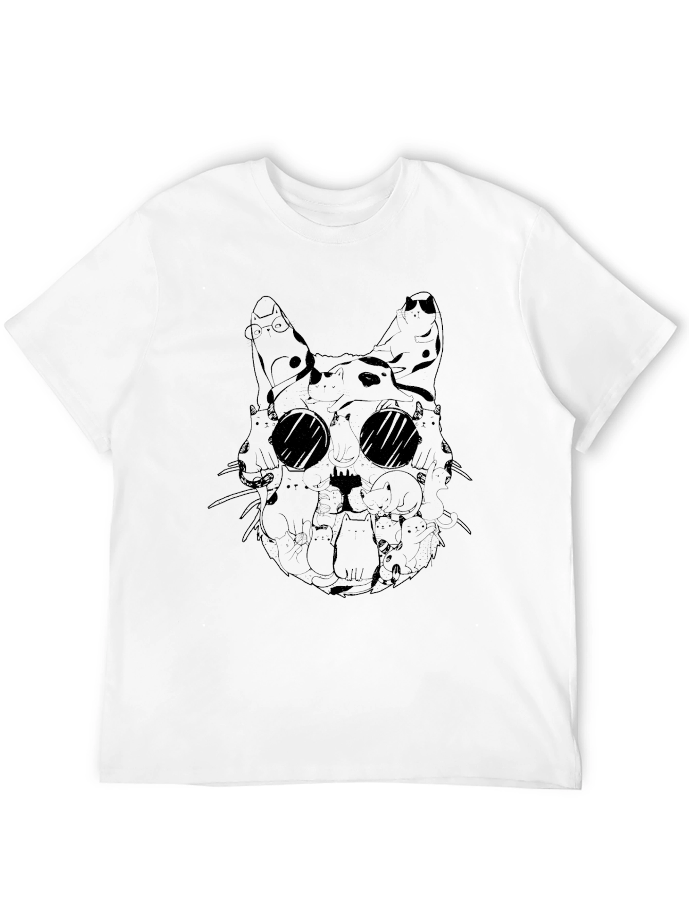 Cat Collage Graphic Tee - Black Crew Neck