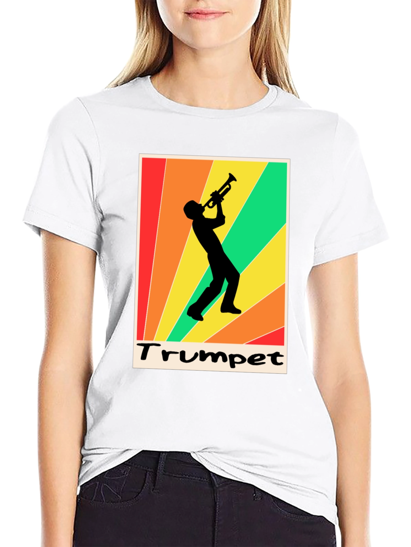 Retro Trumpet Player Graphic Tee - Black Cotton T-Shirt
