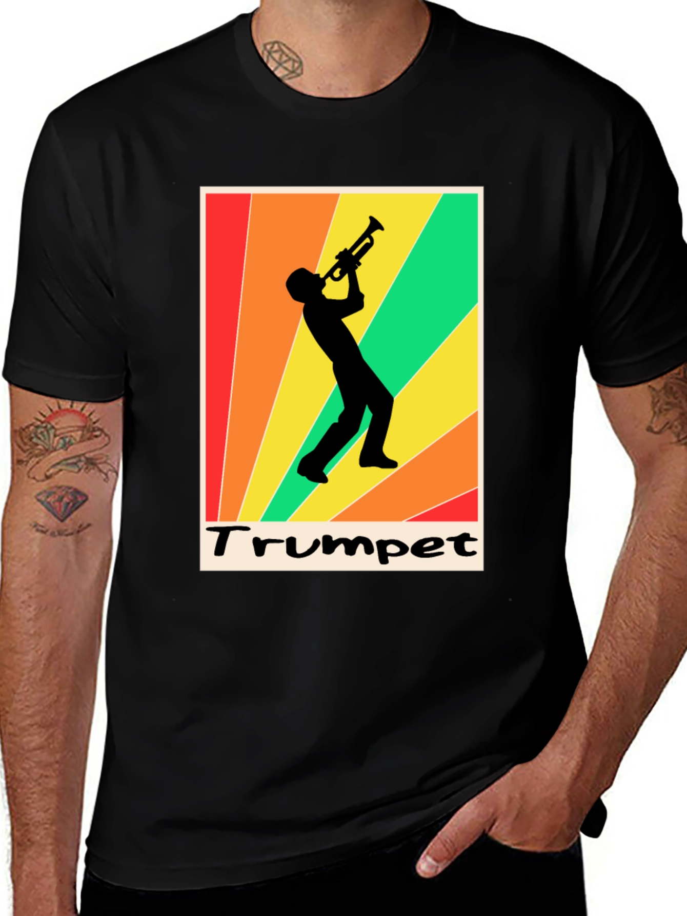 Retro Trumpet Player Graphic Tee - Black Cotton T-Shirt