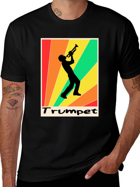 Retro Trumpet Player Graphic Tee - Black Cotton T-Shirt