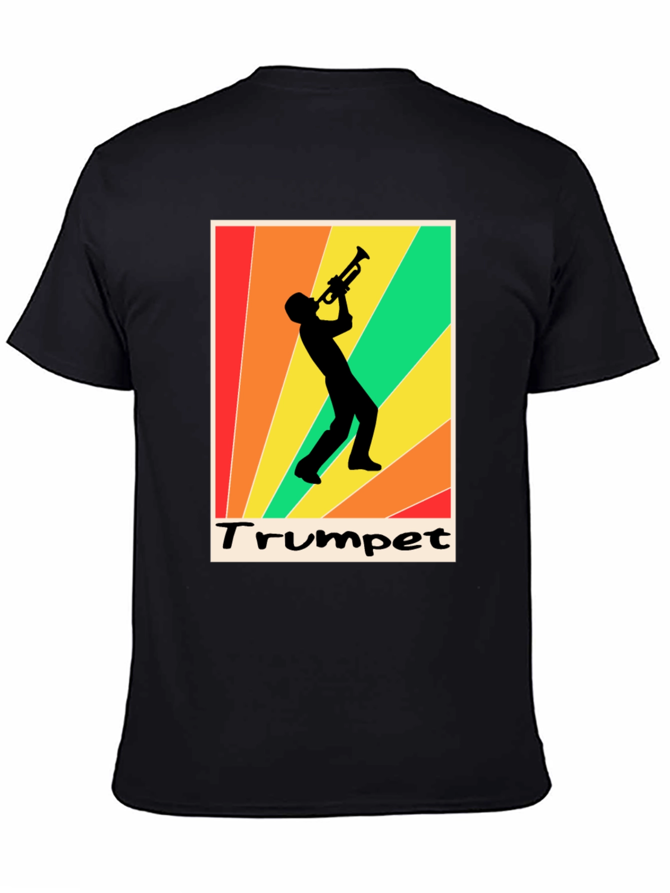 Retro Trumpet Player Graphic Tee - Black Cotton T-Shirt