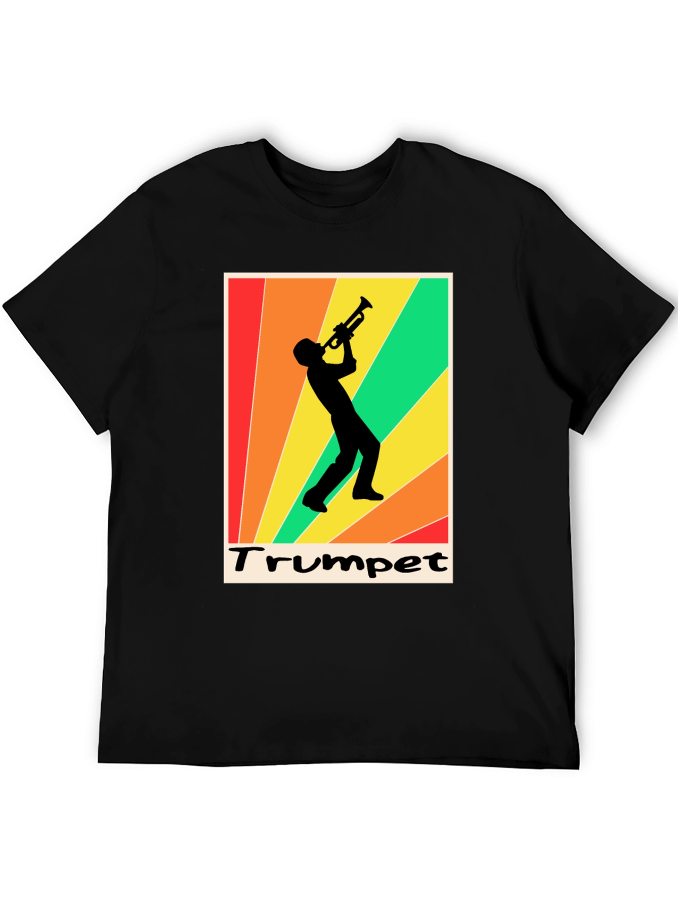Retro Trumpet Player Graphic Tee - Black Cotton T-Shirt