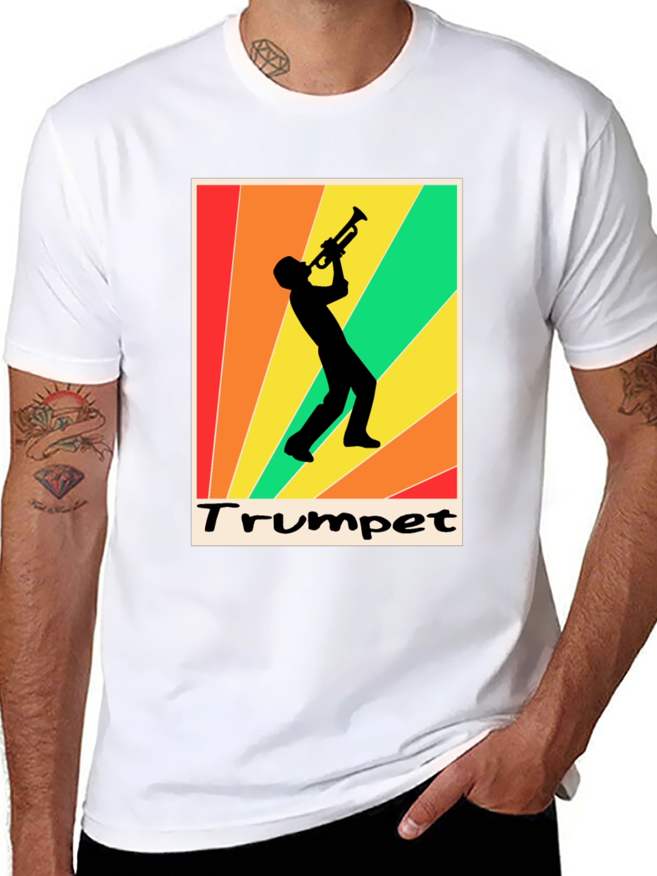 Retro Trumpet Player Graphic Tee - Black Cotton T-Shirt