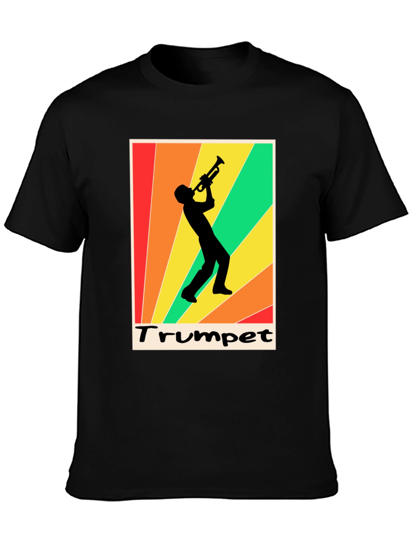 Retro Trumpet Player Graphic Tee - Black Cotton T-Shirt