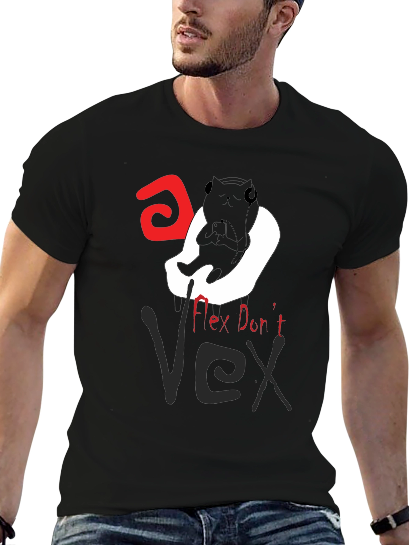 Flex Dont Vex Graphic Tee - Relaxed Cat Design