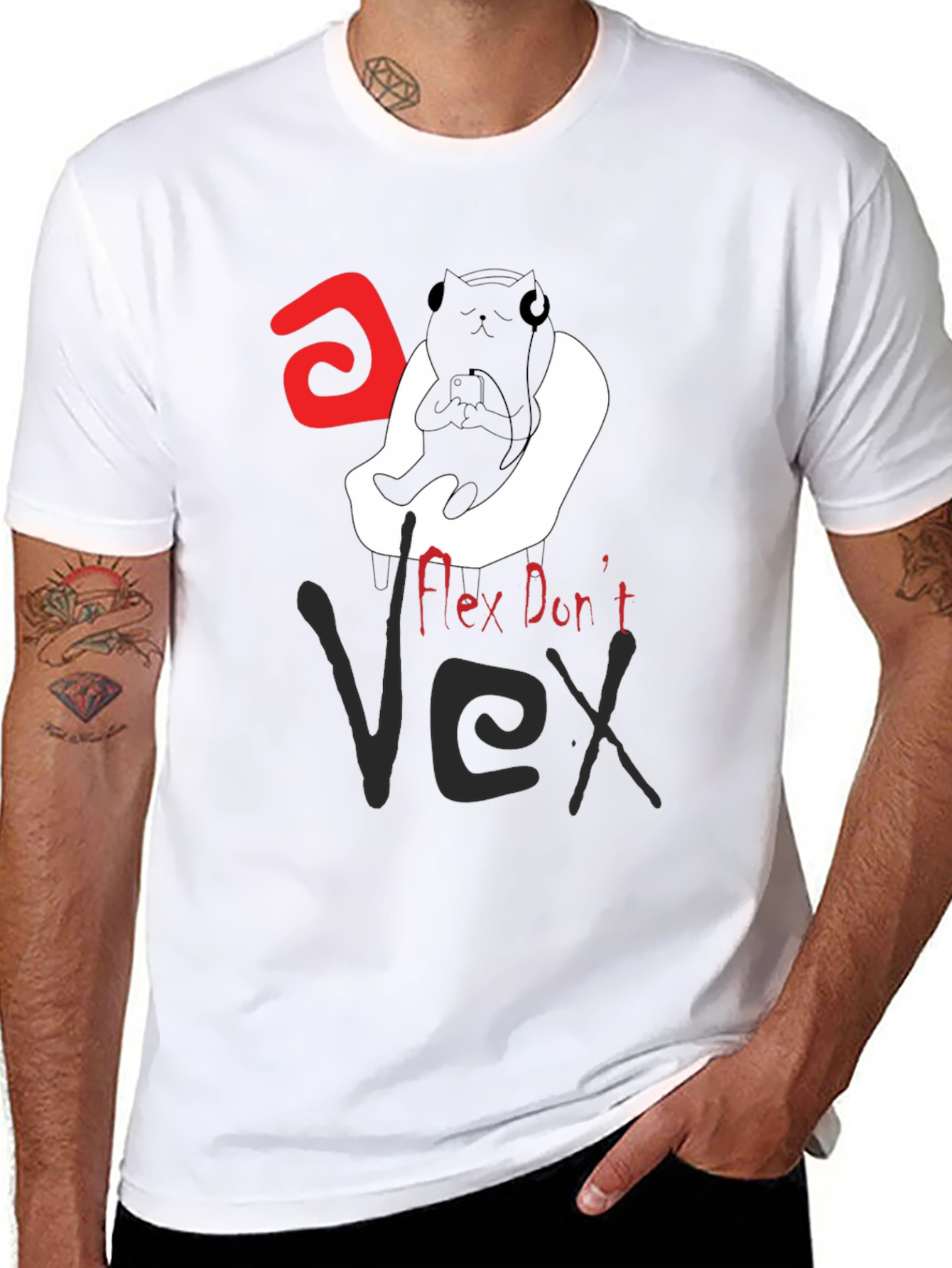 Flex Dont Vex Graphic Tee - Relaxed Cat Design