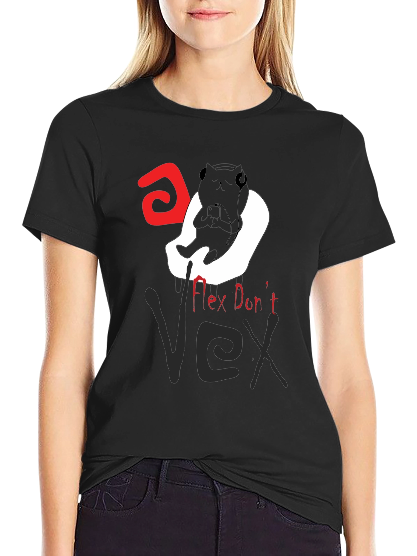 Flex Dont Vex Graphic Tee - Relaxed Cat Design