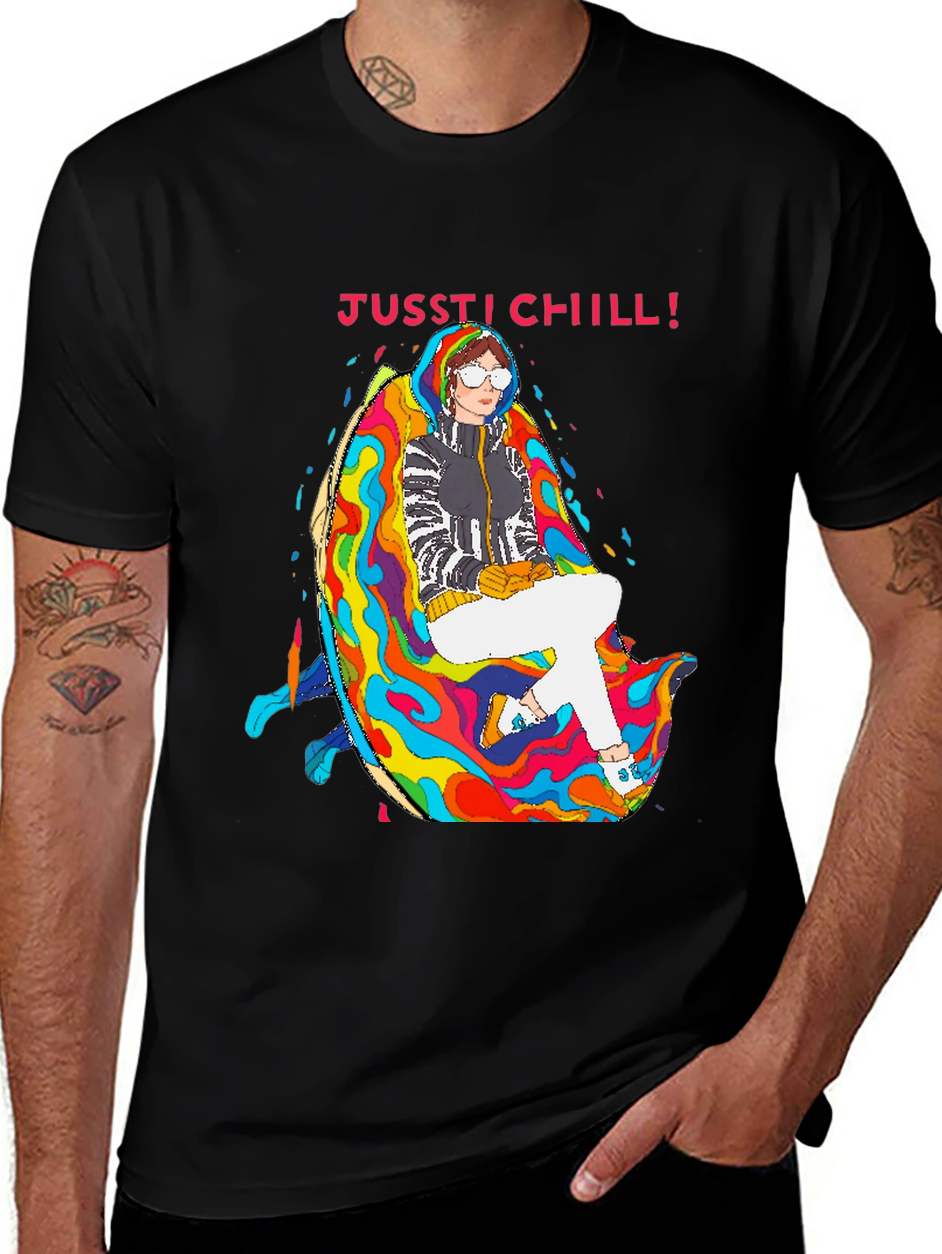 Jusst Chill! Black Graphic Tee