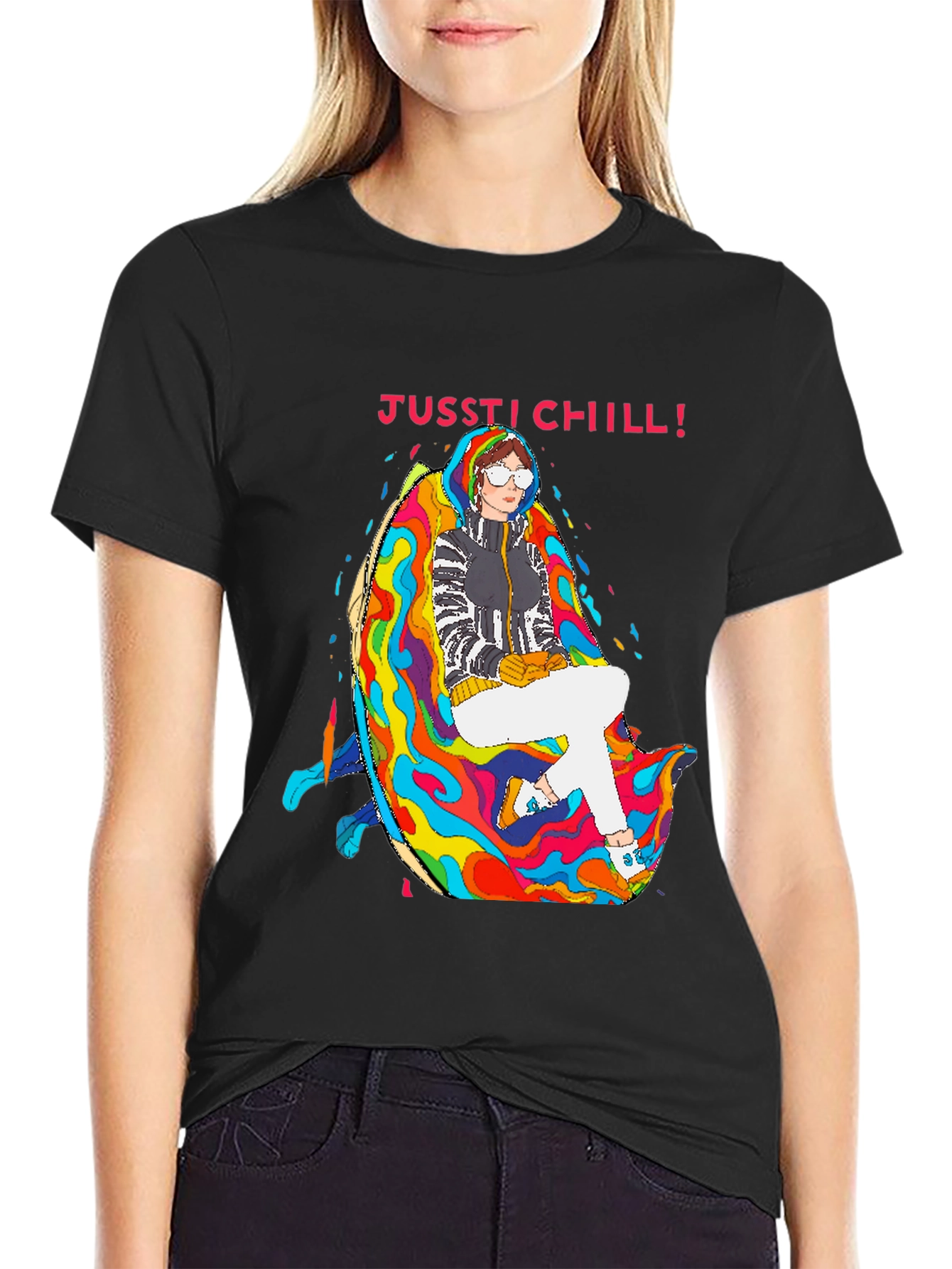 Jusst Chill! Black Graphic Tee